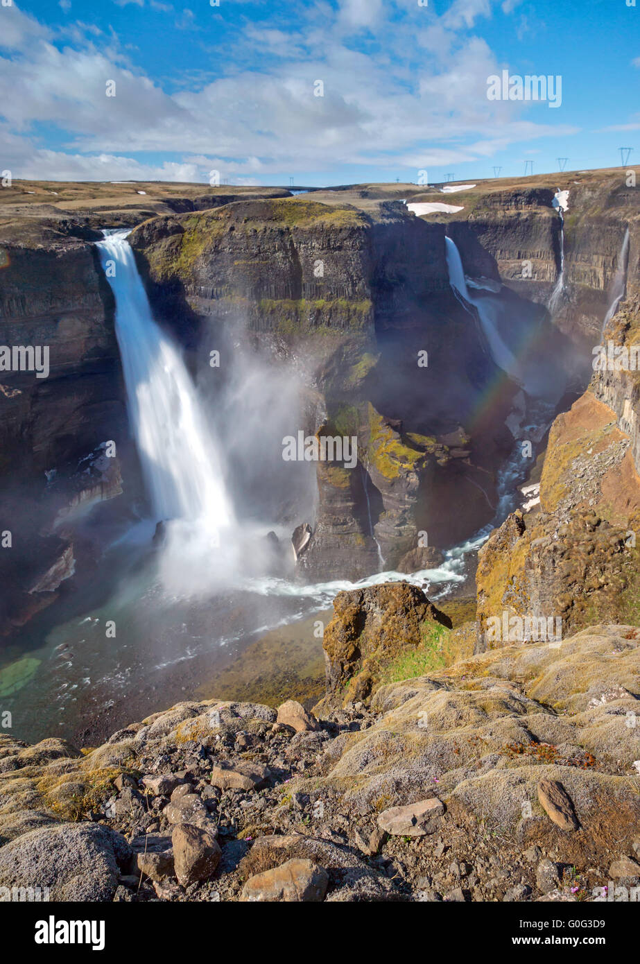 Die beiden Wasserfälle Haifoss und Grannifoss in Island Stockfoto