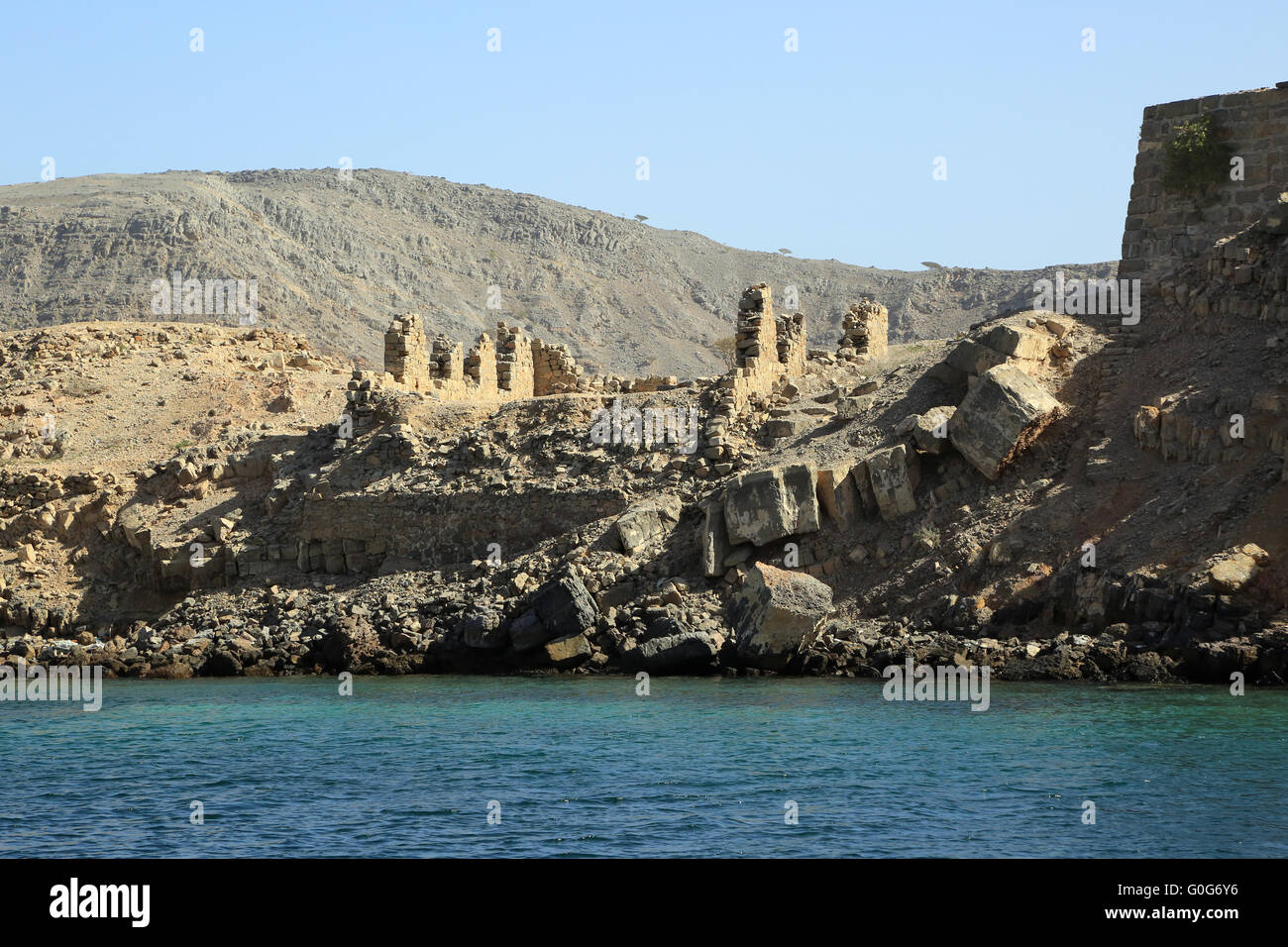 Exklave Musandam im Oman mit Fjord Khor-Ash-Sham und Telegraph Island Stockfoto