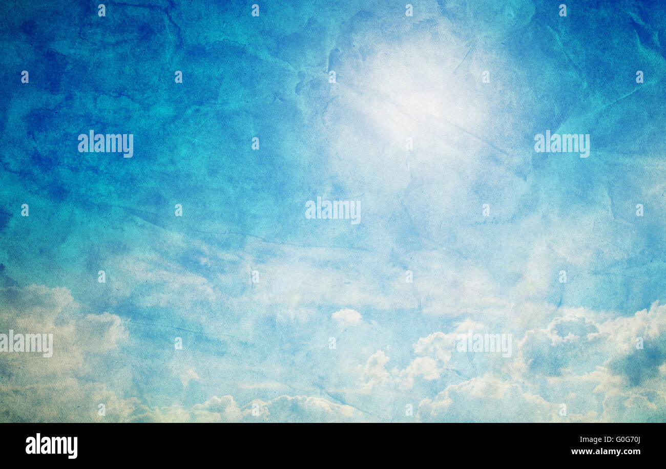 Vintage, Retro-Bild des sonnigen blauen Himmel. Grunge Leinwandstruktur Stockfoto