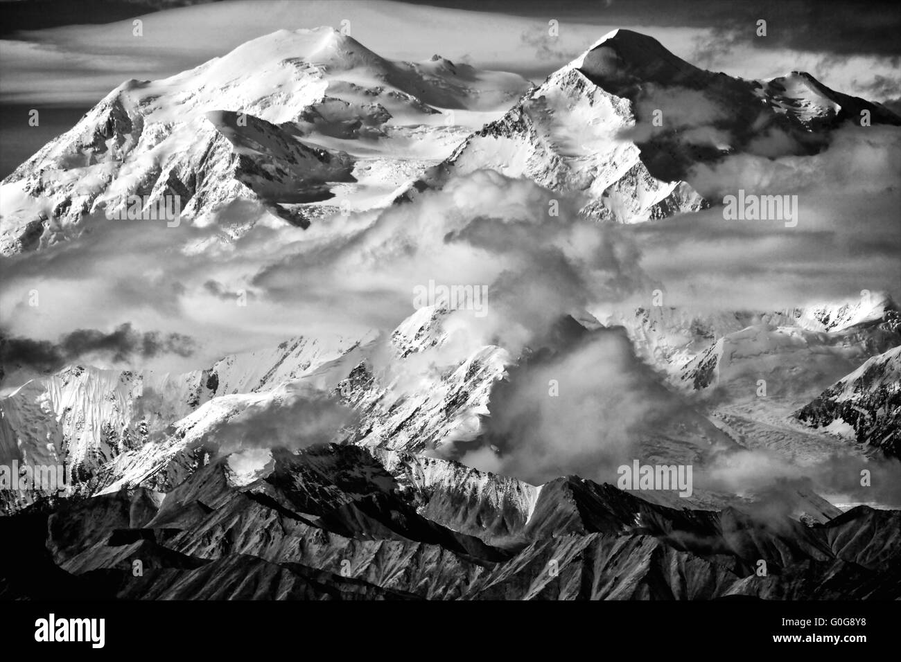 Mount McKinley in Alaska schwarz eine weiß Stockfoto