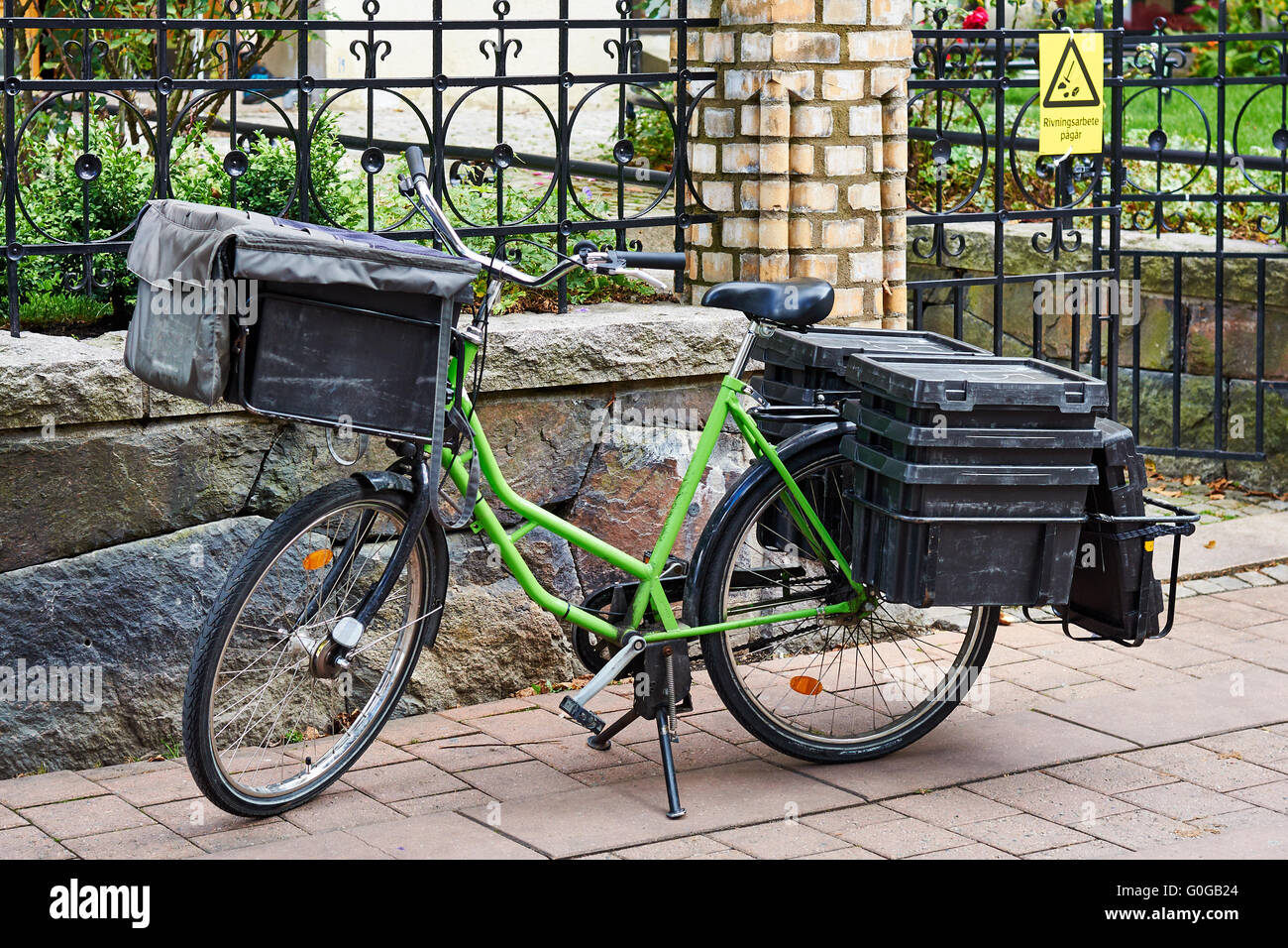 Fahrrad mit Packtaschen Stockfoto