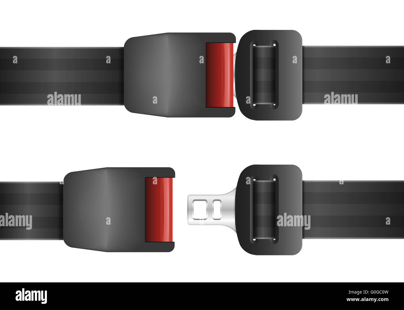 offene und geschlossene Sicherheitsgurt Stockfoto