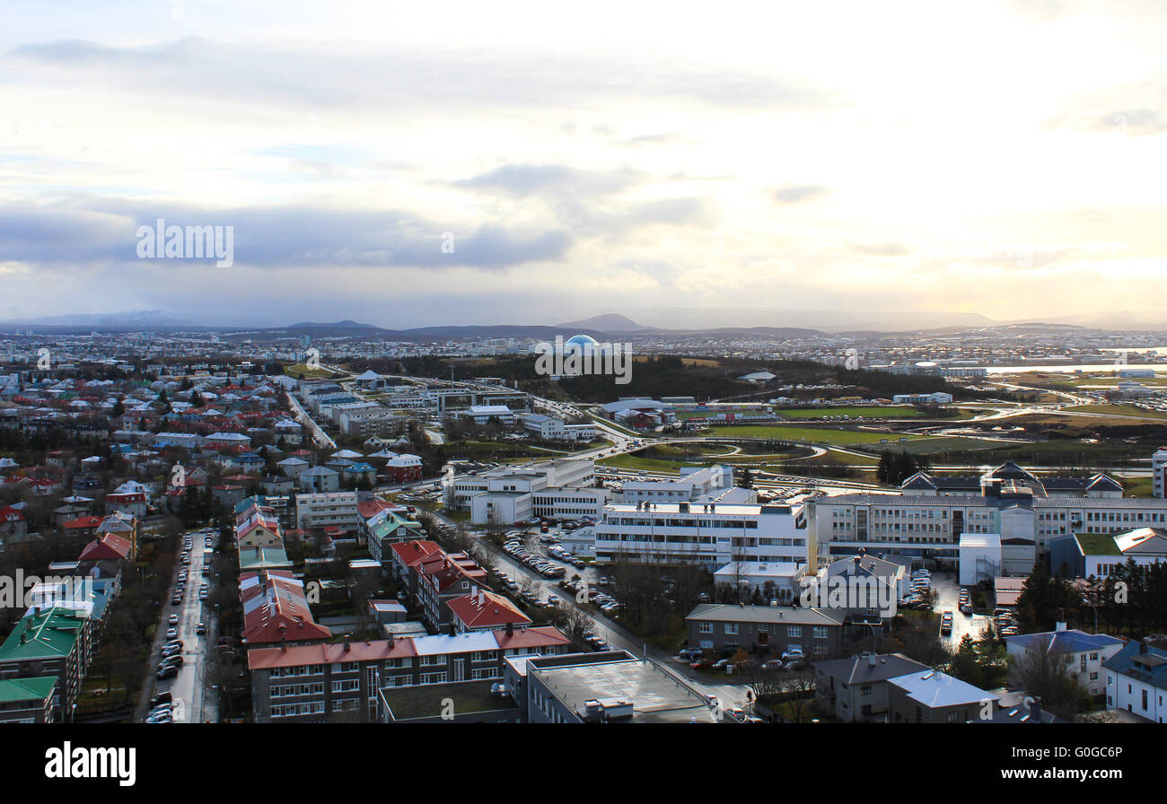 Blick vom Hallgrímskirkja Kirche, Reykjavik, Island Stockfoto