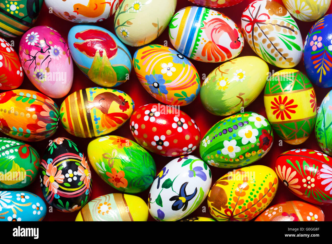 Handgemachte Ostern Eiern Sammlung Hintergrund. Floral Stockfoto