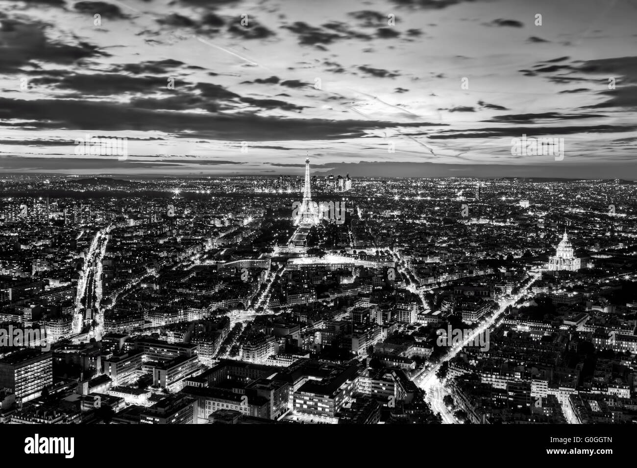 Paris, Frankreich romantische Skyline, Panorama. Eiffel Tower, schwarz und weiß Stockfoto