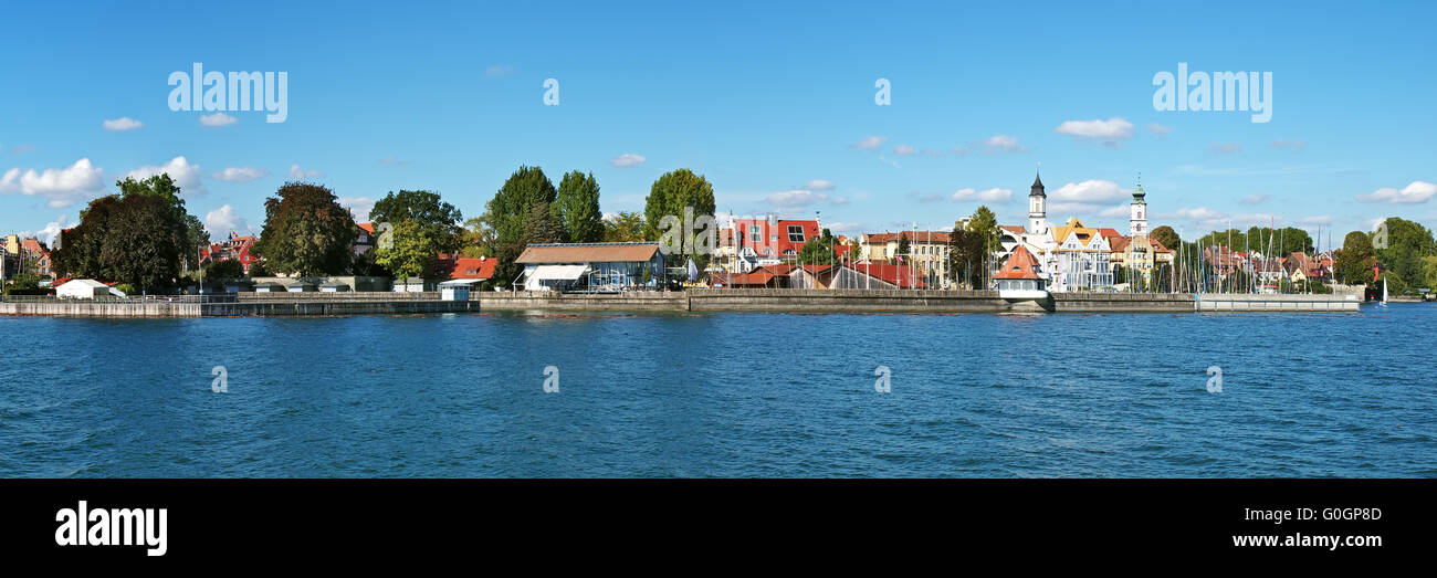 Blick vom Boot auf die Insel Lindau Stockfoto