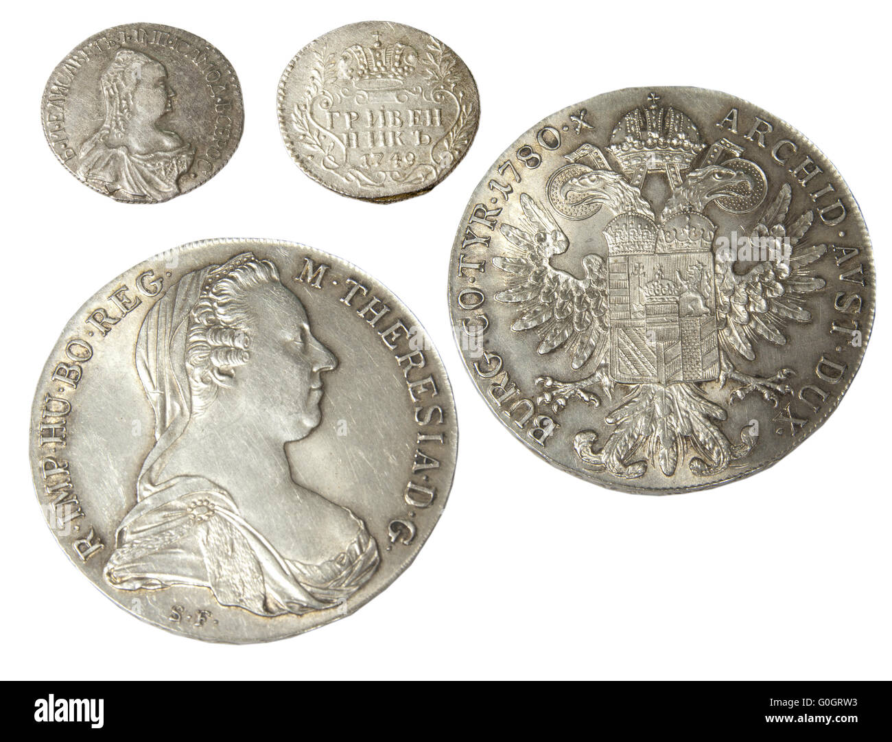 Antike Münzen aus verschiedenen Metallen Stockfoto