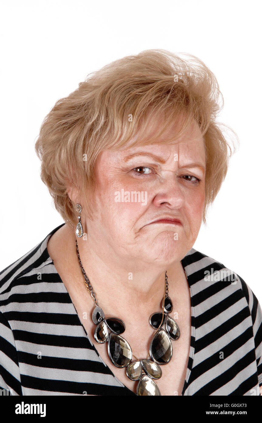 Wütend ältere Frau im Porträt. Stockfoto