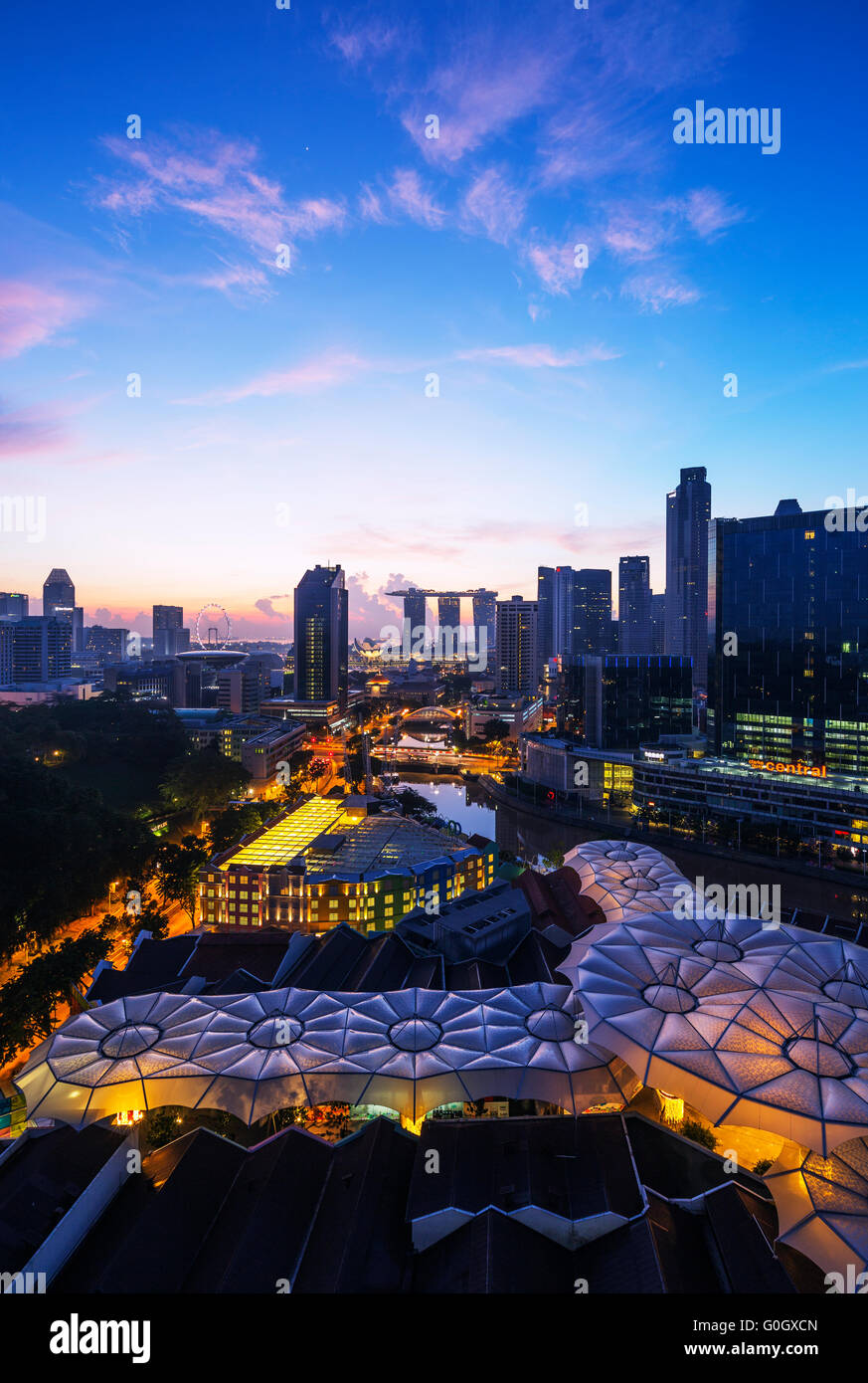 Süd-Ost-Asien, Singapur, Clarke Quay und Marina Bay Sands Hotel und Casino Stockfoto