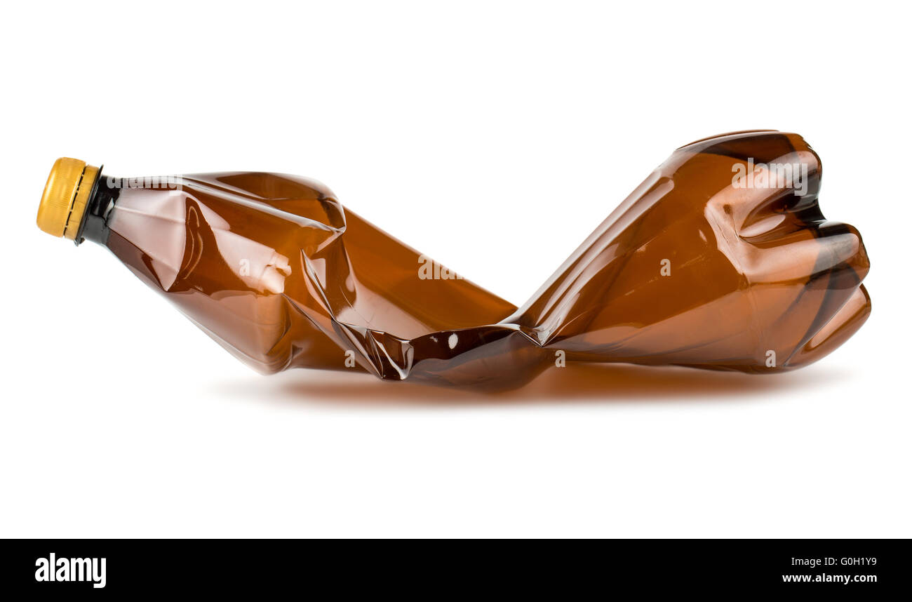 Zerknitterte braunen Kunststoff-Flasche Stockfoto