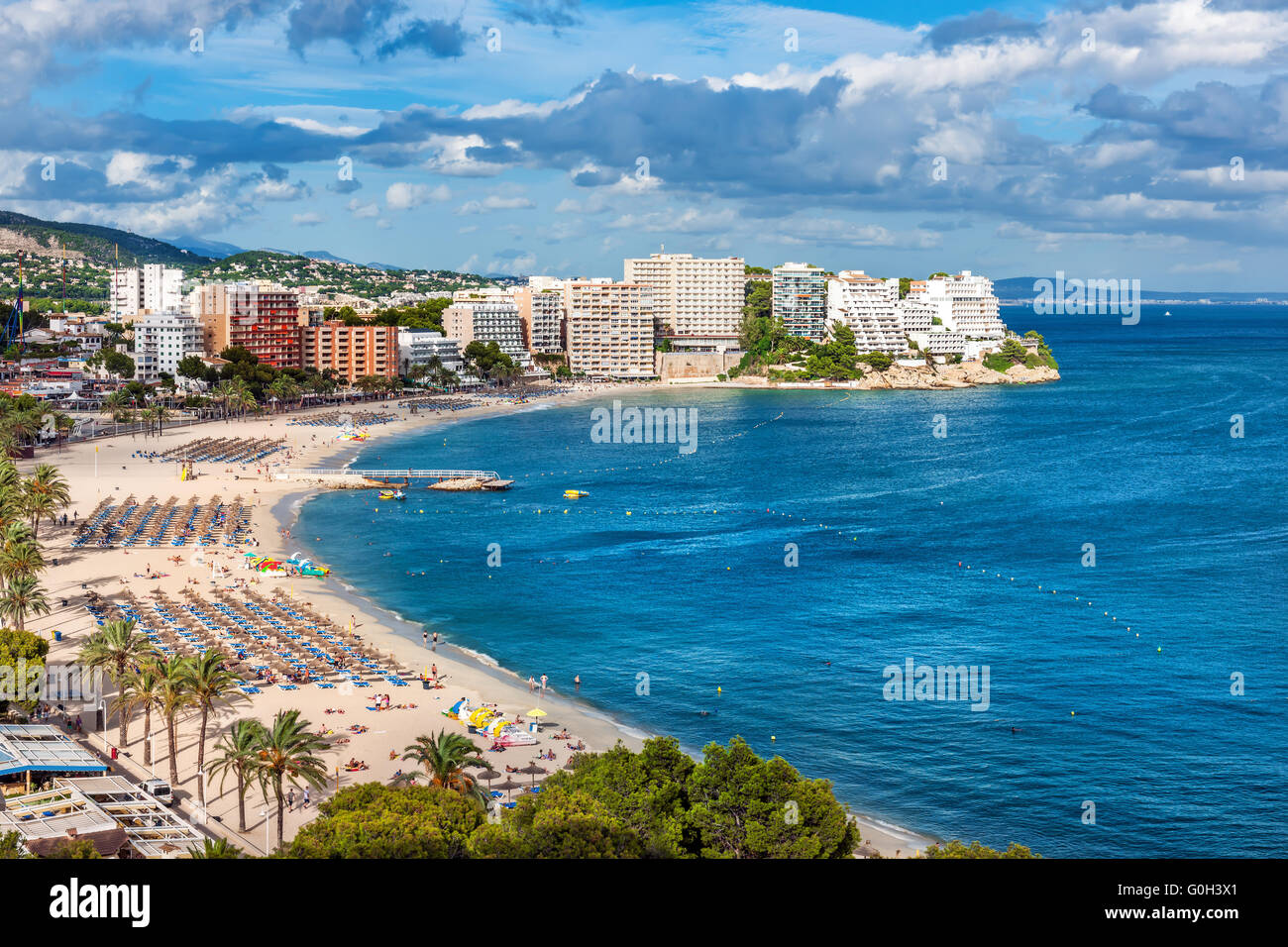 Magaluf Strand und Bucht, Calvia, Mallorca, Balearen, Spanien Stockfoto