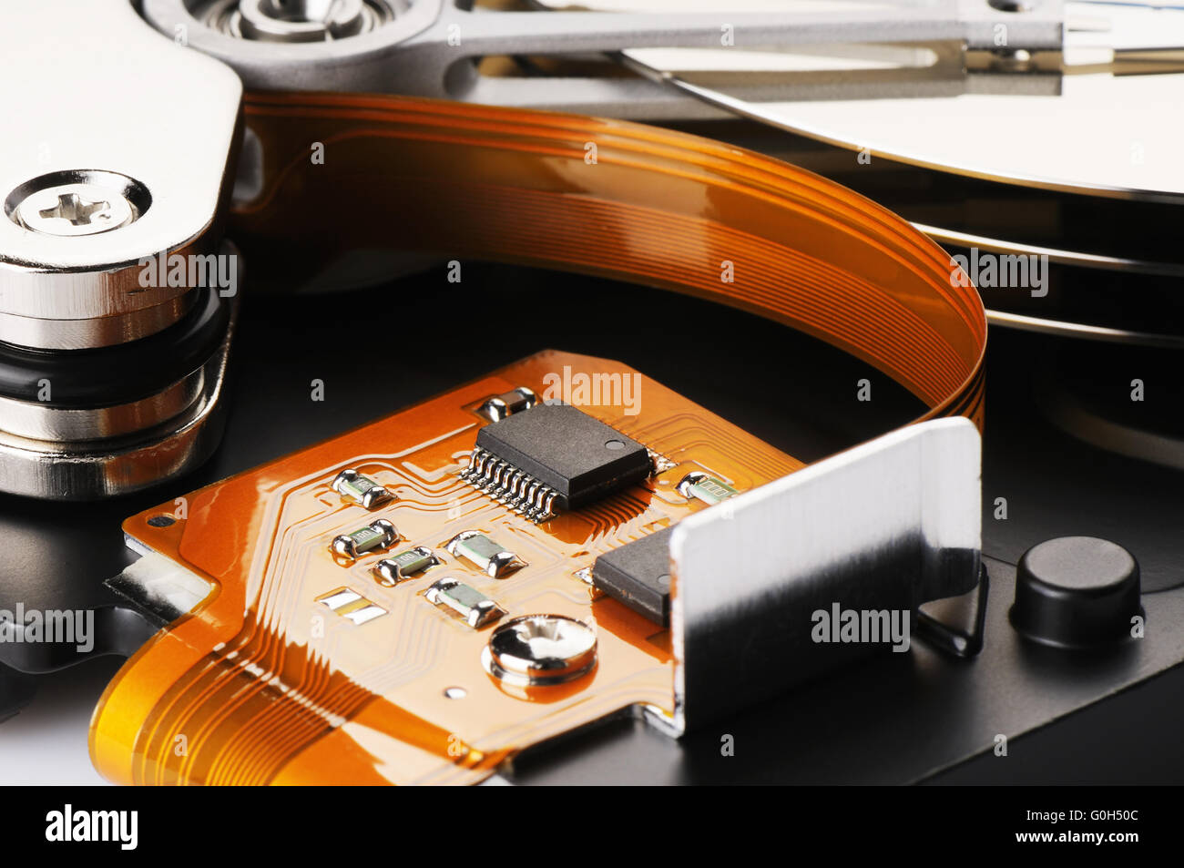 Computer Festplatte (HDD) Hintergrund auseinander genommen Stockfoto