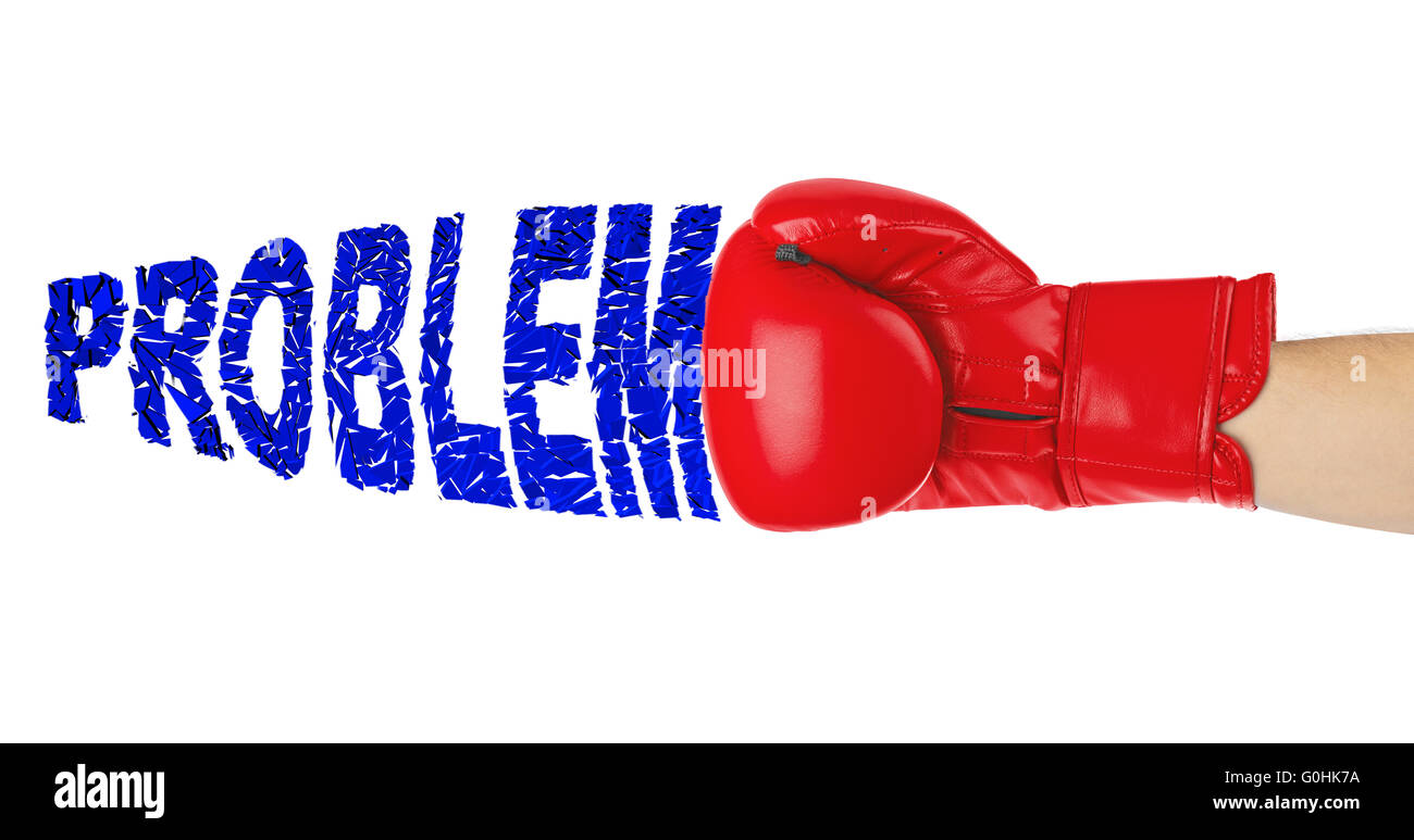 Boxhandschuh und Word Problem Stockfoto