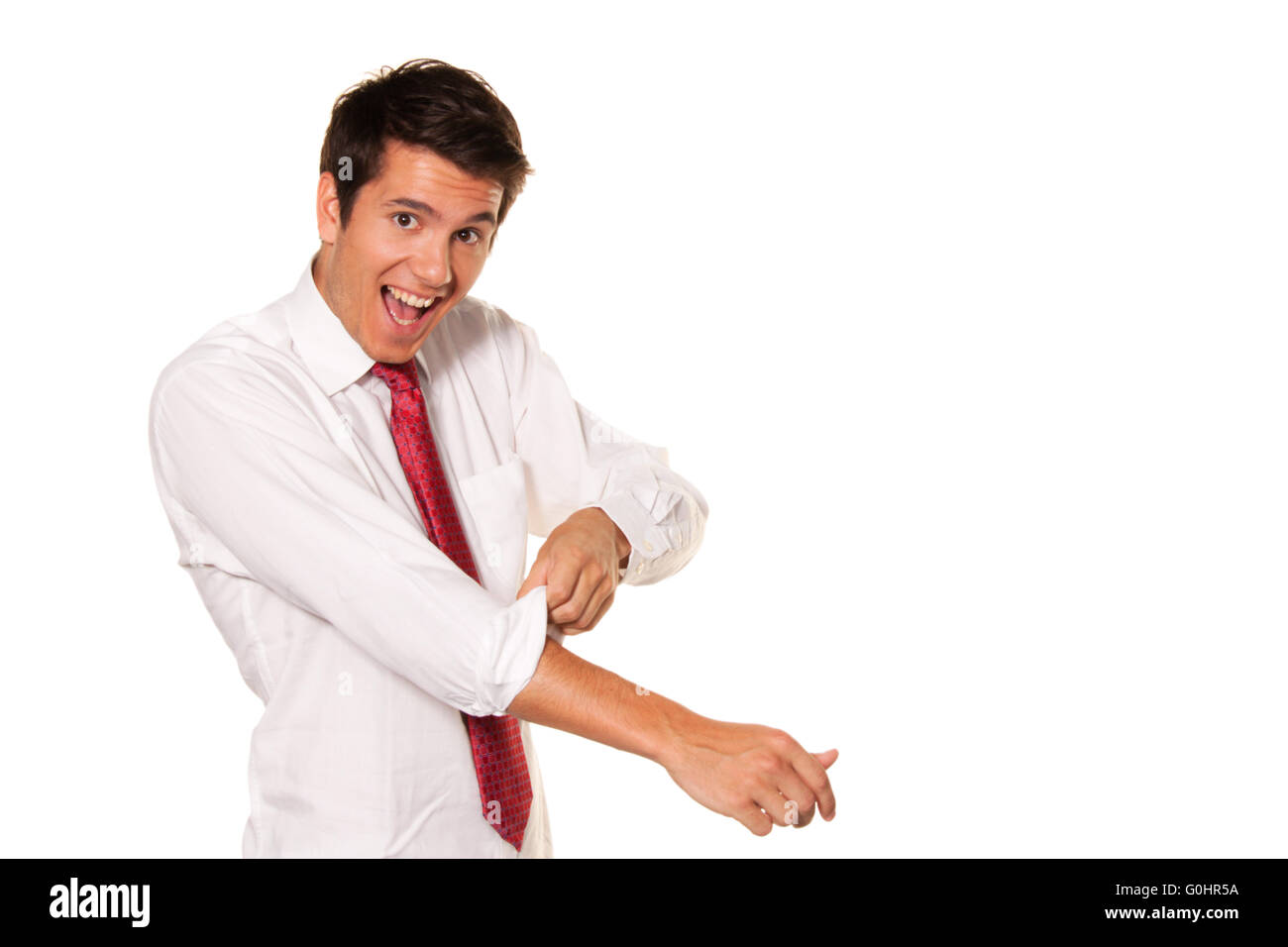 Erfolgreich, stark und kraftvoll anzugehen. Hemdärm Stockfoto