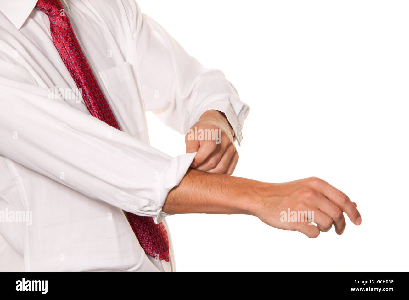 Erfolgreich, stark und kraftvoll anzugehen. Hemdärm Stockfoto