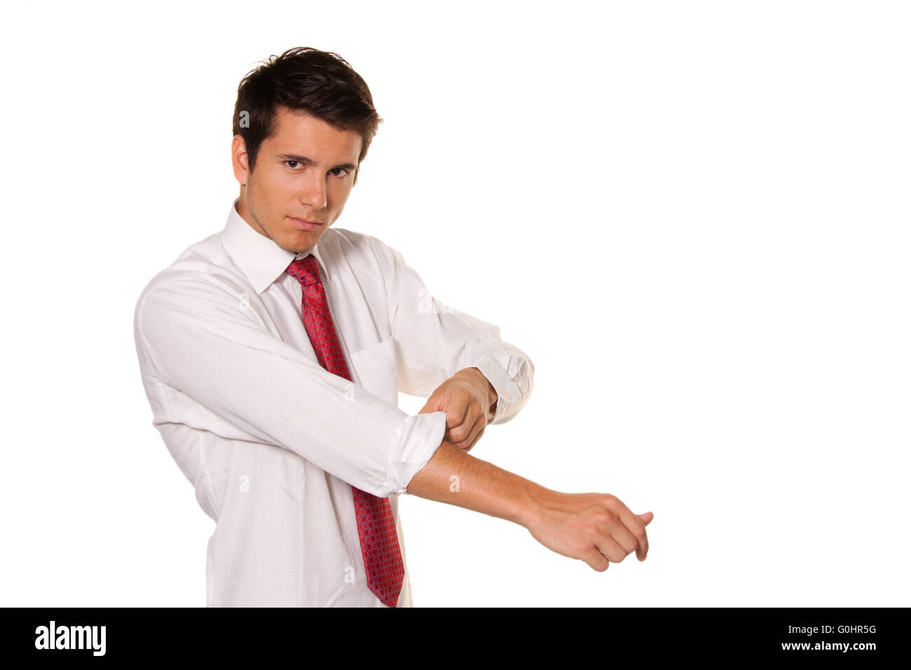 Erfolgreich, stark und kraftvoll anzugehen. Hemdärm Stockfoto