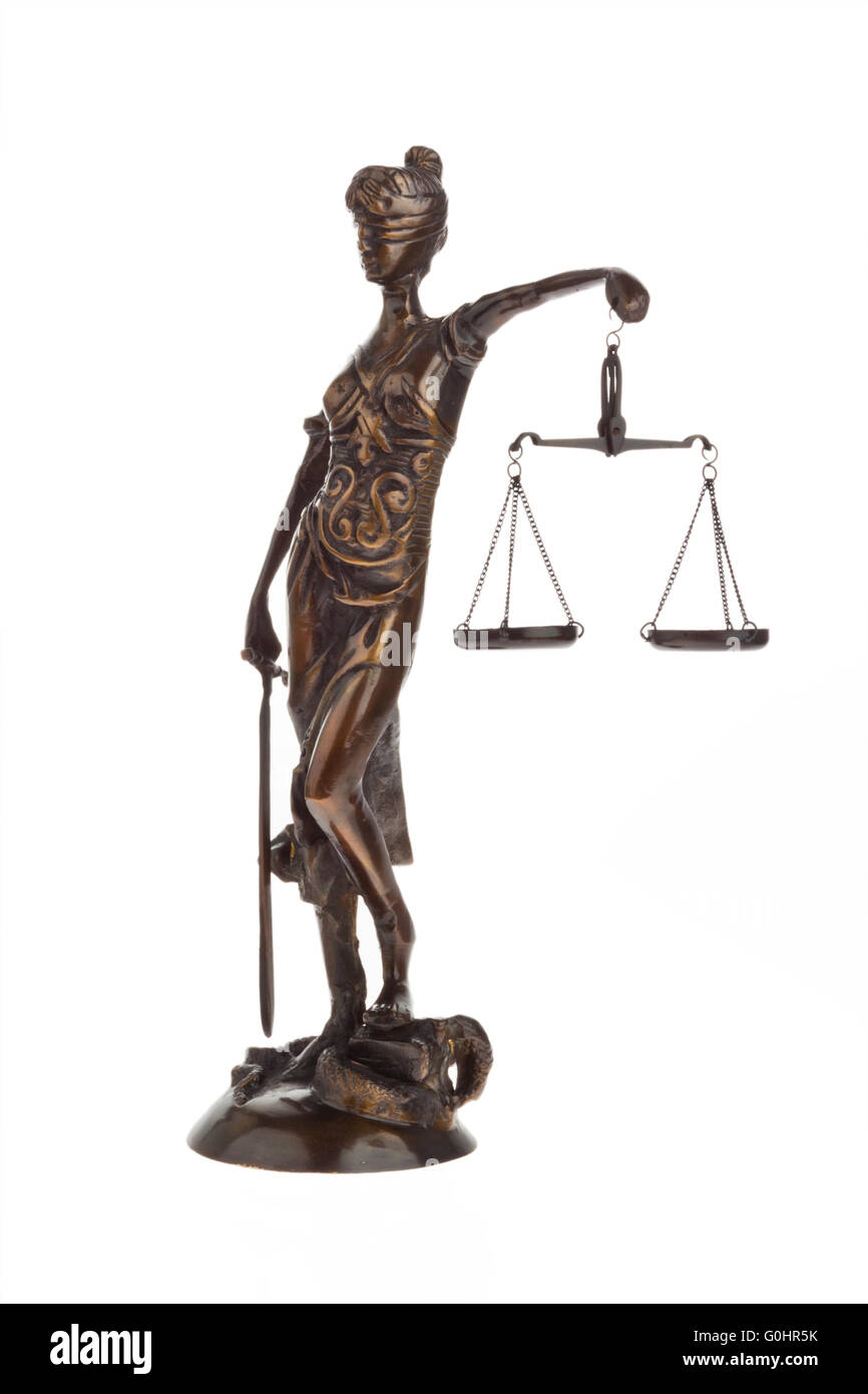 Justitia Figur mit skaliert. Recht und Gerechtigkeit. Stockfoto
