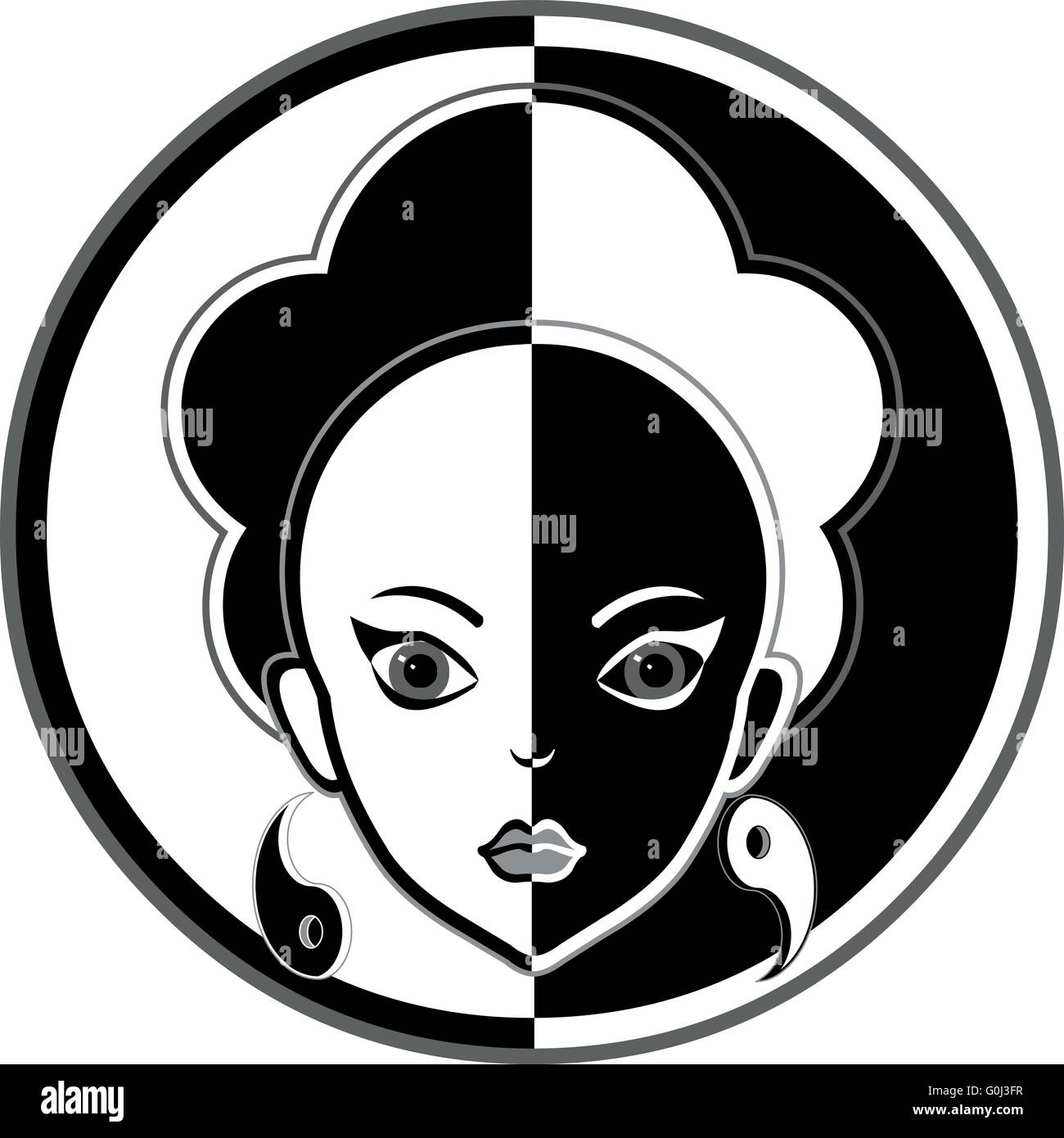 Yin-Yang-Dualität-Mädchen-Vektor-illustration Stock Vektor