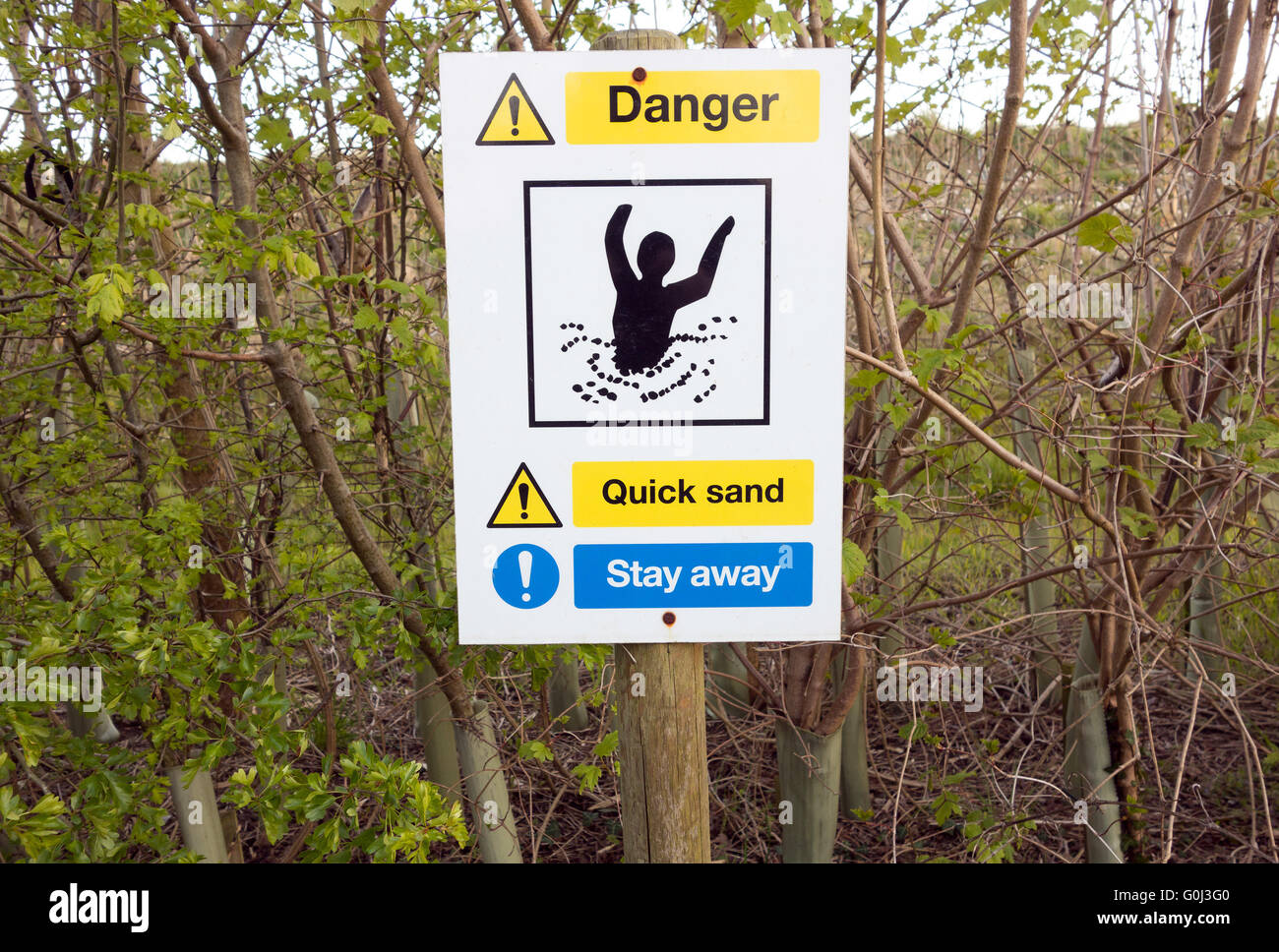 Treibsand-Warnschild Stockfoto