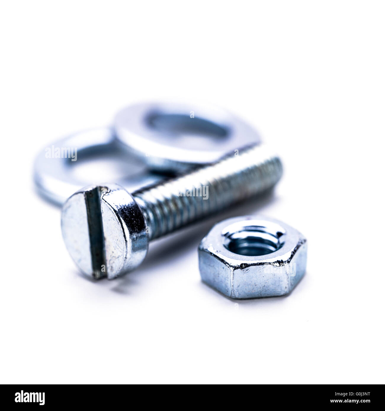 Silber Stahl Sechskantschraube Werkzeug Objekte Makro Stockfoto