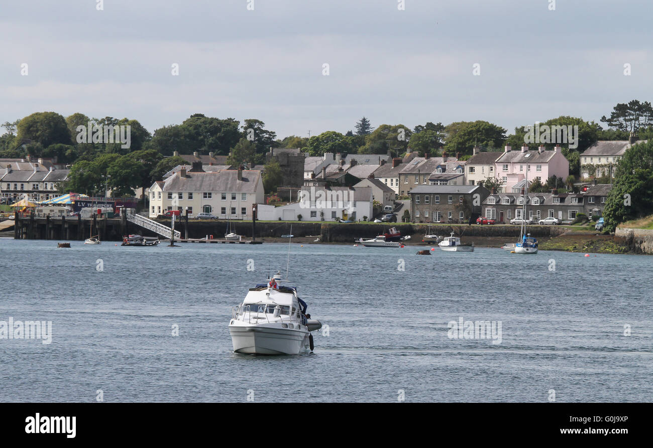 Blick über Strangford Lough (von der Portaferry Seite) das Dorf Strangford, County Down, Nordirland. Stockfoto