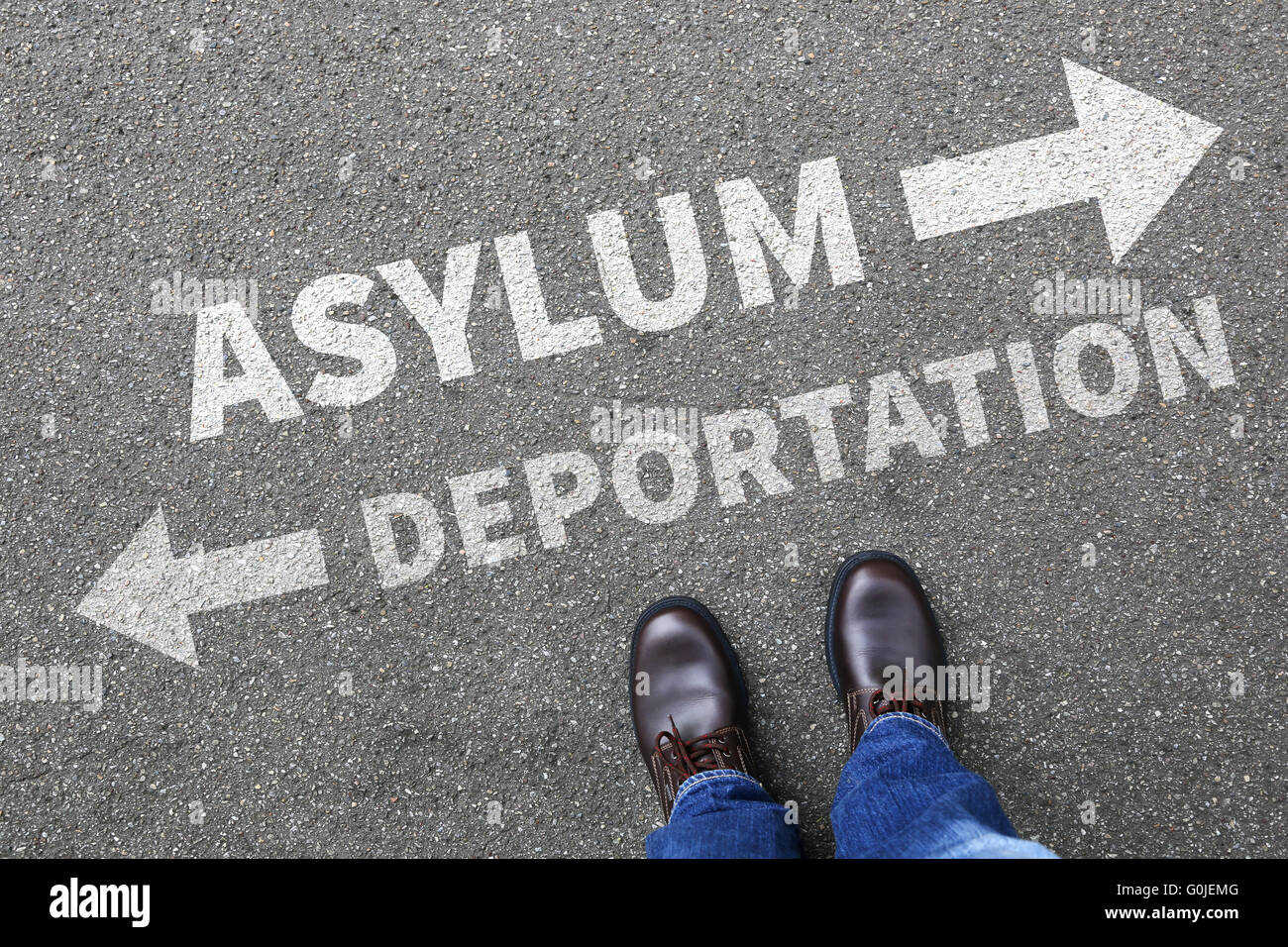 Asyl Deportation Entfernung Flüchtlinge Flüchtling Heiligtum Einwanderer illegale Einwanderung Konzept Stockfoto