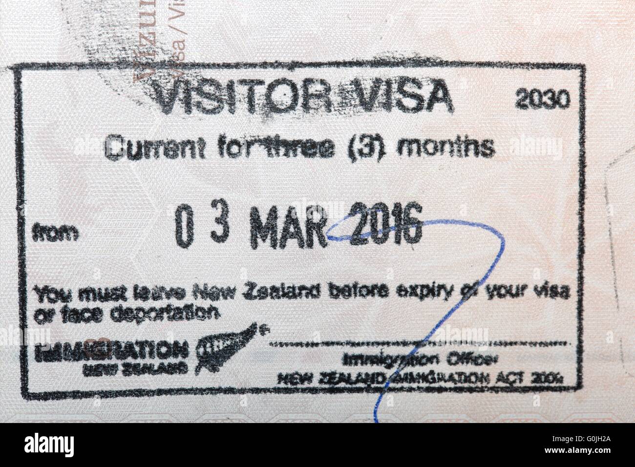 New Zealand Passstempel Stockfoto