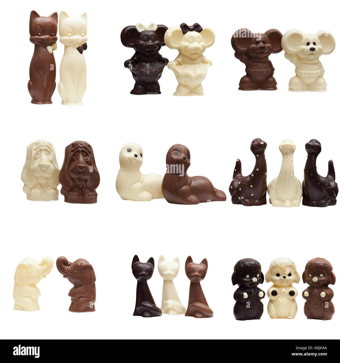 Set bestehend aus Schokolade Figuren, isoliert auf weiss Stockfotografie -  Alamy