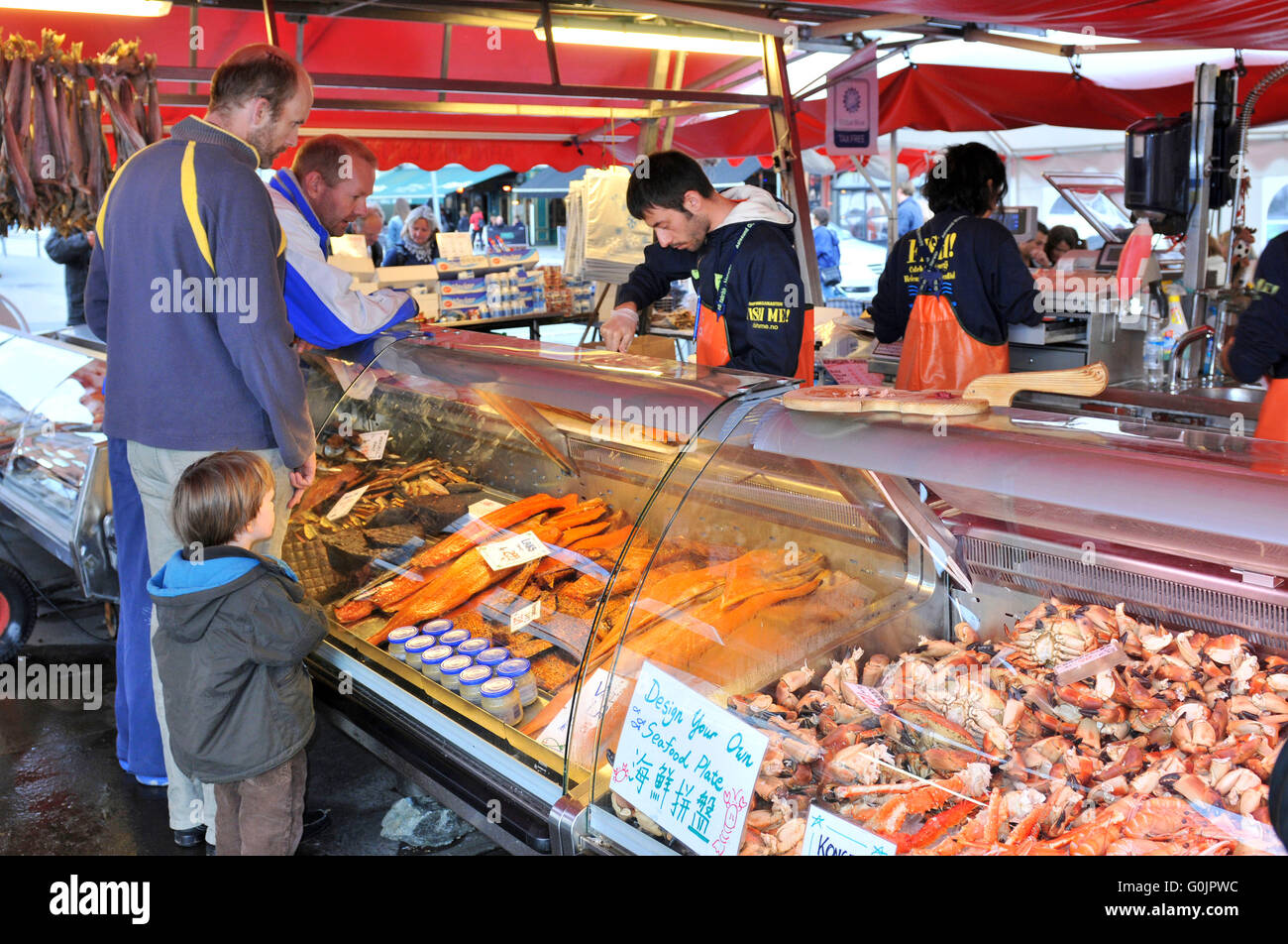 Fischmarkt, Bergen, Hordaland, Norwegen Stockfoto