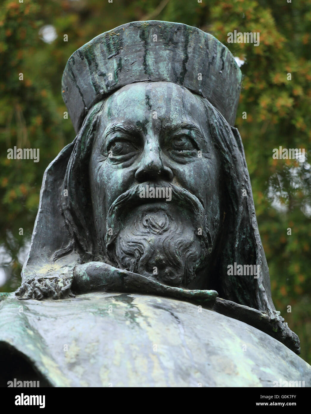 Tangermünde, Deutschland. 28. April 2016. Das Denkmal "Kaiser Karl IV." (1316 - 1378) In Tangermünde, Deutschland, 28. April 2016. Die Stadt war die zweite Heimat des Kaisers von 1373 bis 1378. Foto: JENS WOLF/Dpa/Alamy Live News Stockfoto