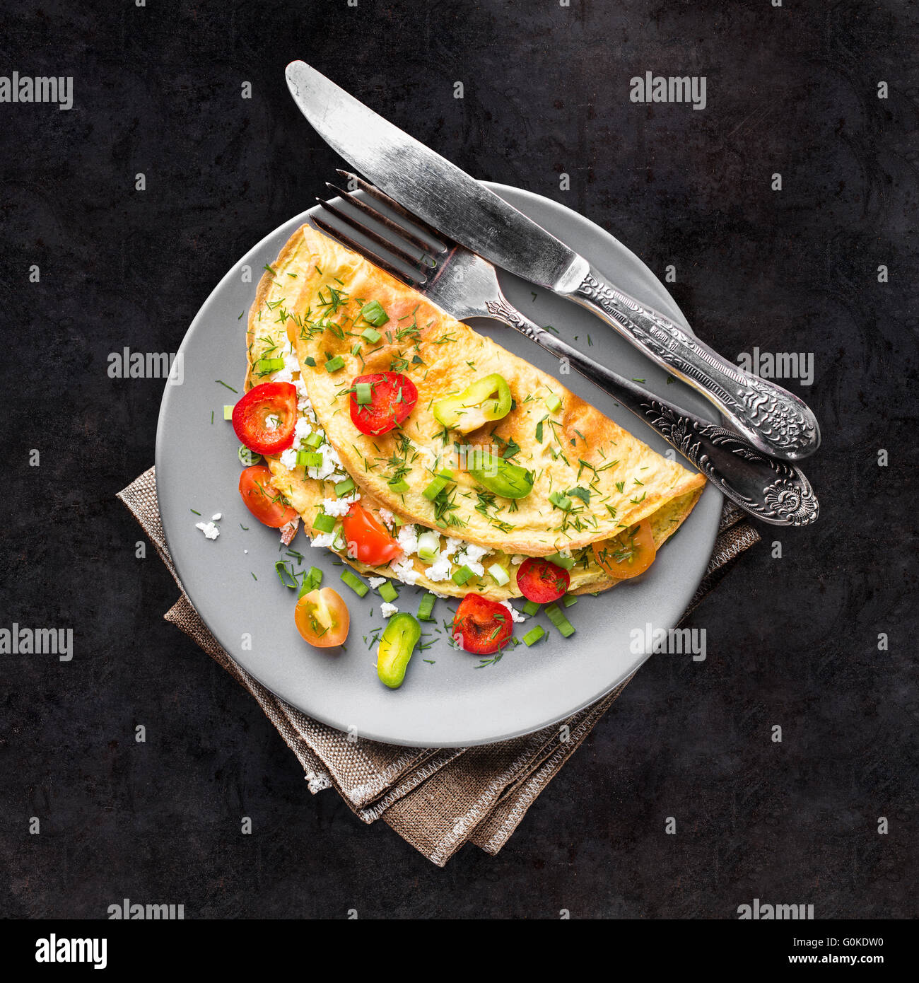 Omelett mit Gemüse Stockfoto
