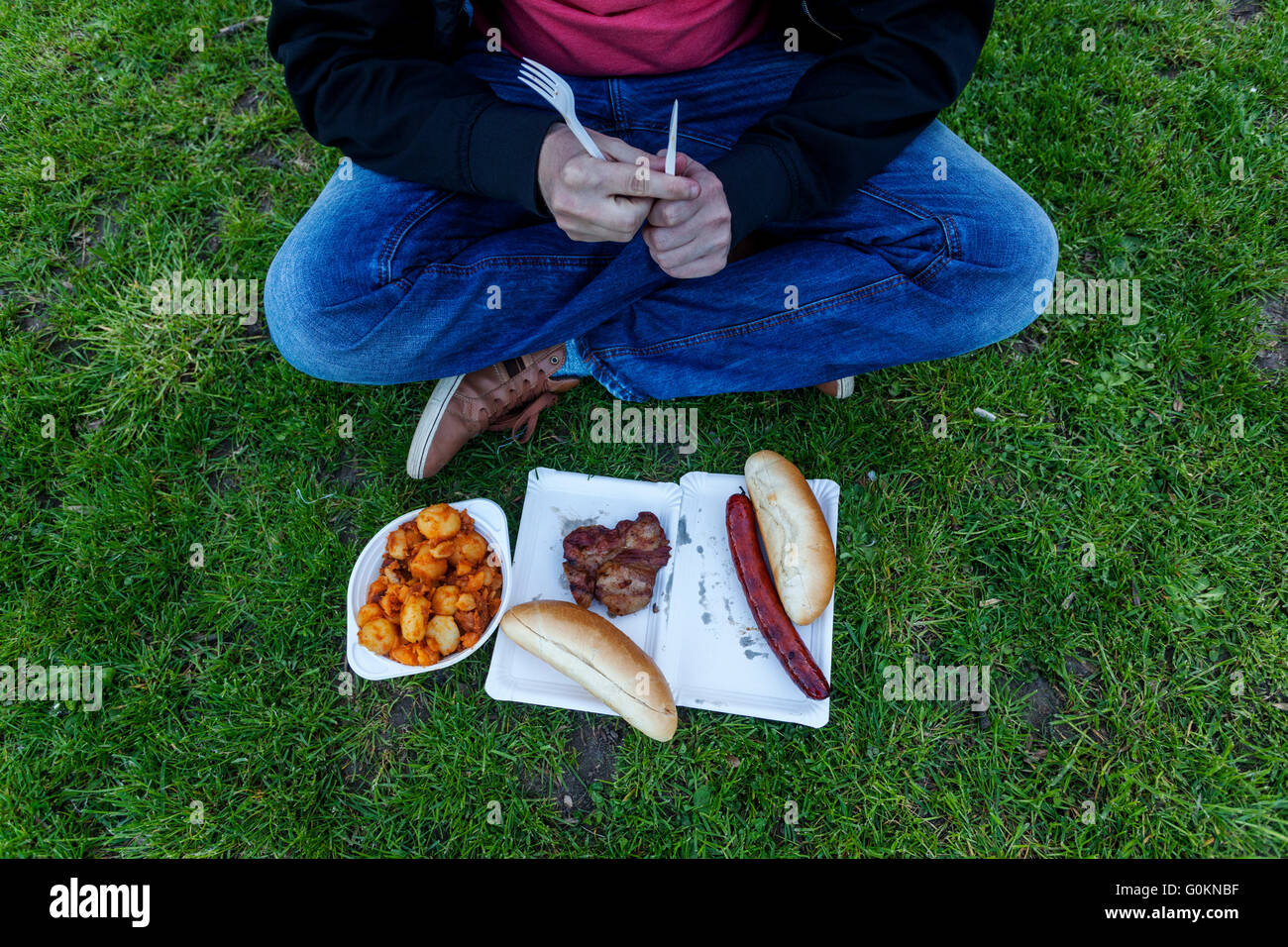 Prag Wurst, Picknick aus Fast Food, billig Menü für touristische, Tschechische Republik Stockfoto