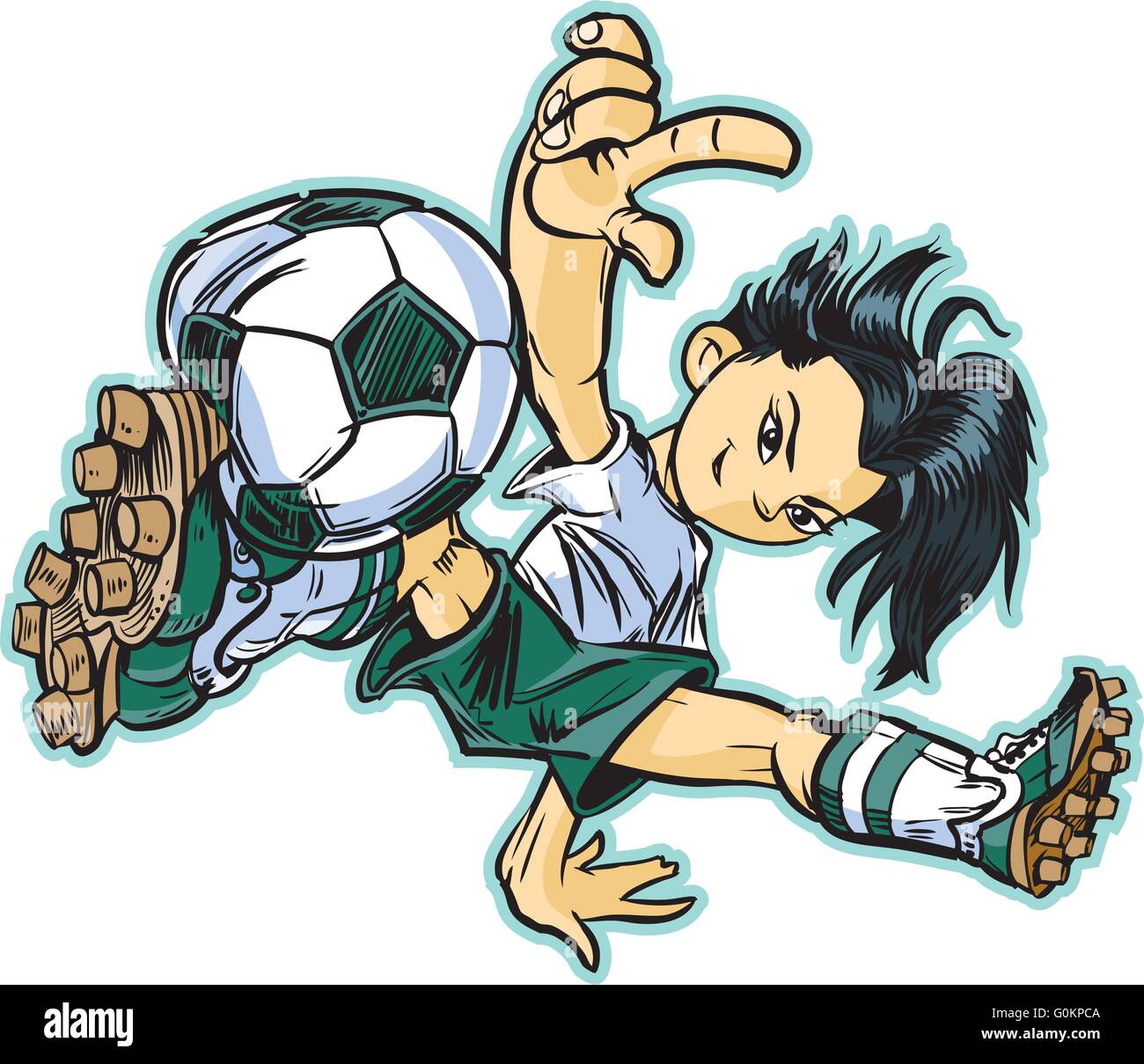 Vektor Clip Art Cartoon Eines Asiatischen Madchens Mit Einem Breakdance Bewegen Fussball Zu Spielen Stock Vektorgrafik Alamy