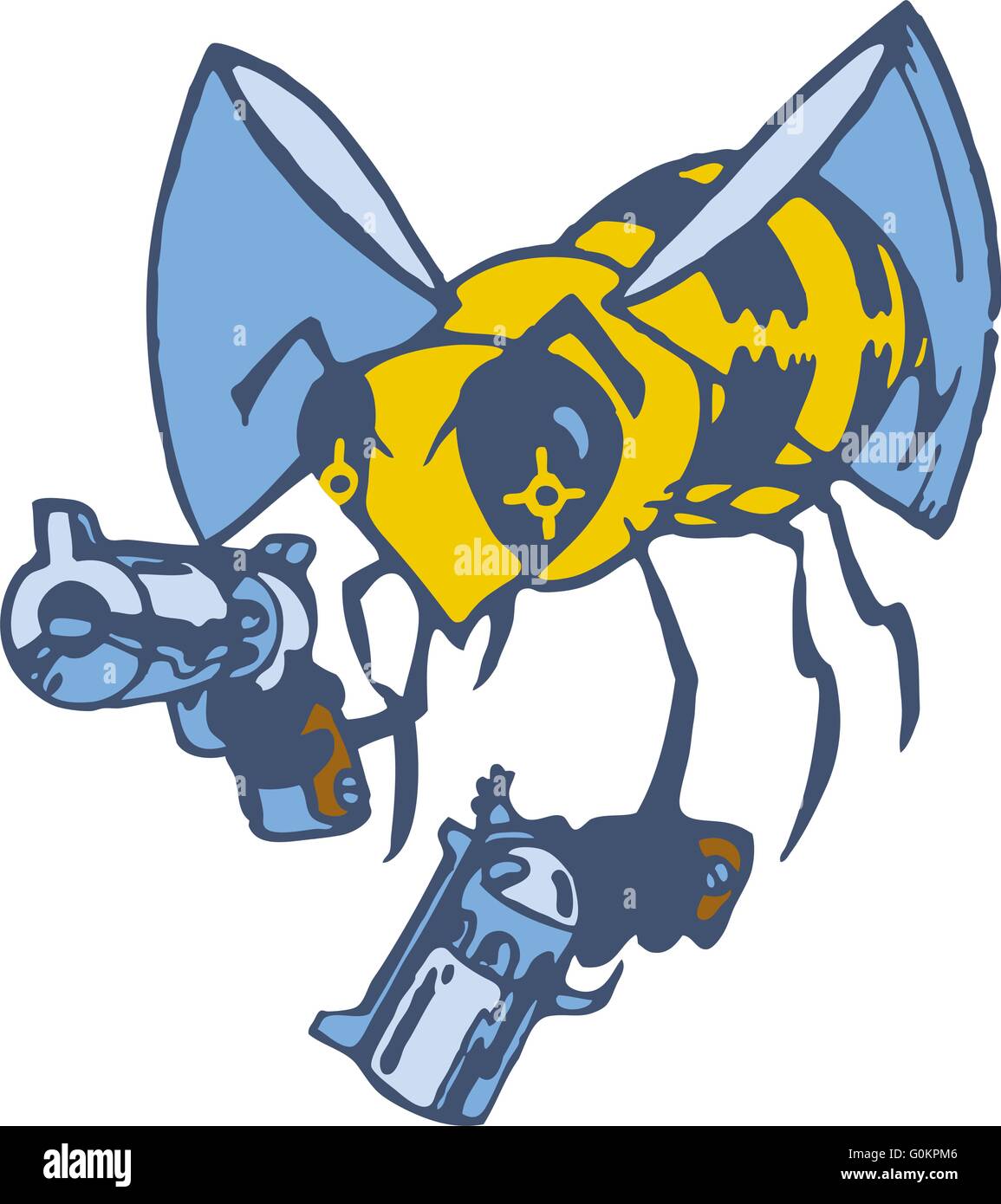 Cartoon-Clip Art Vektorgrafik von einer Wespe oder Biene mit zwei Pistolen oder Gewehre. Stock Vektor