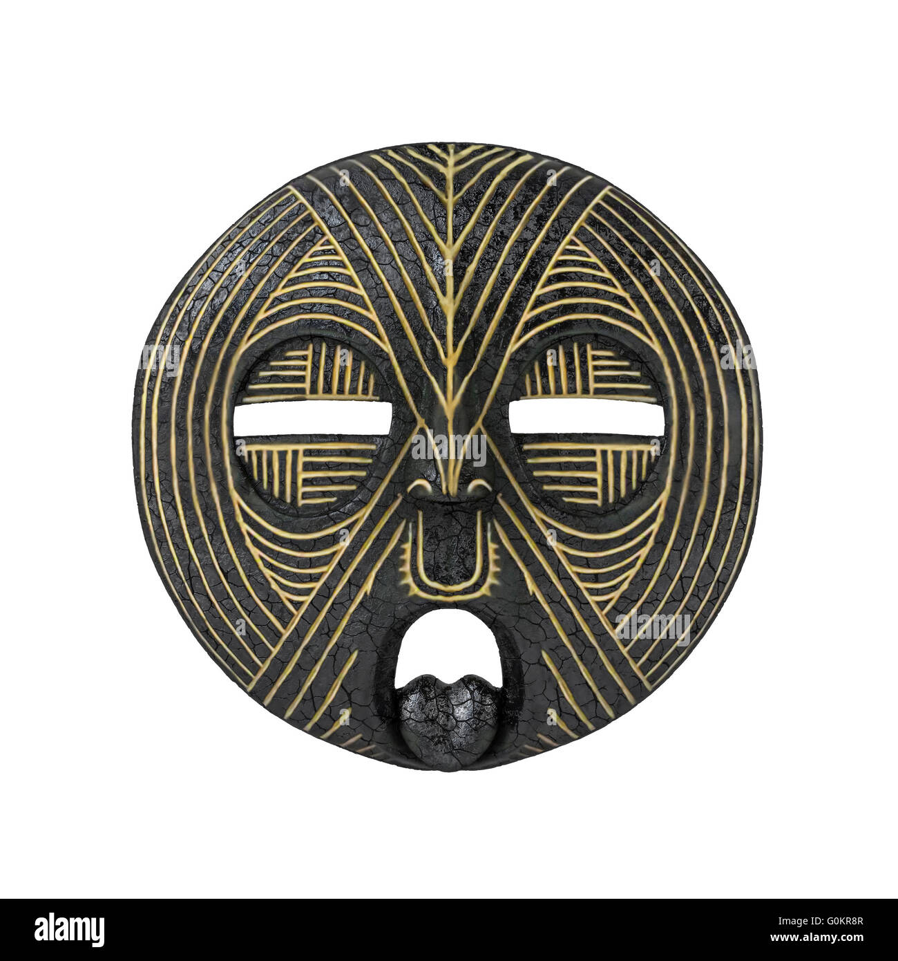 Alte Antike afrikanische Stammes-Maske isoliert auf weißem Hintergrund Stockfoto