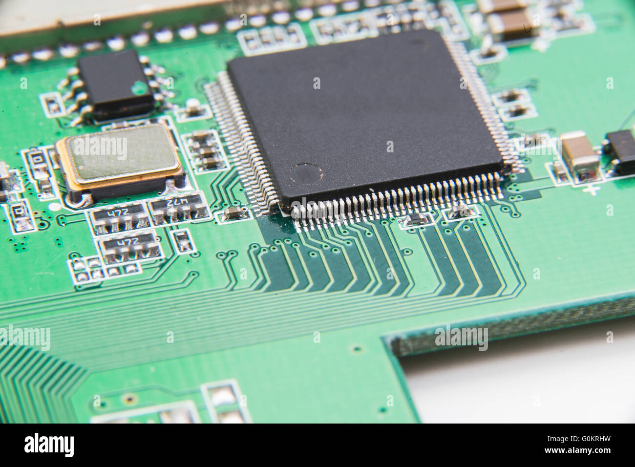 Elektronikplatine hautnah. Grünes PCB Stockfoto