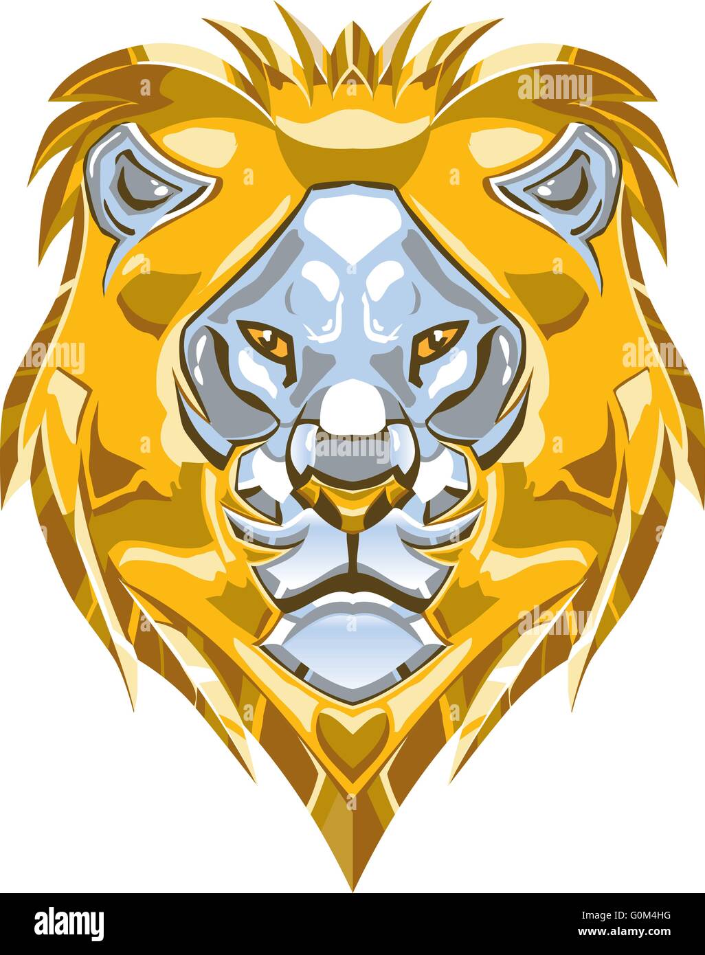 Cartoon Clip Art Vektorgrafik Eine Polierte Glanzende Metallic Gold Und Silber Oder Chrom Lowen Kopf Ornament Stock Vektorgrafik Alamy
