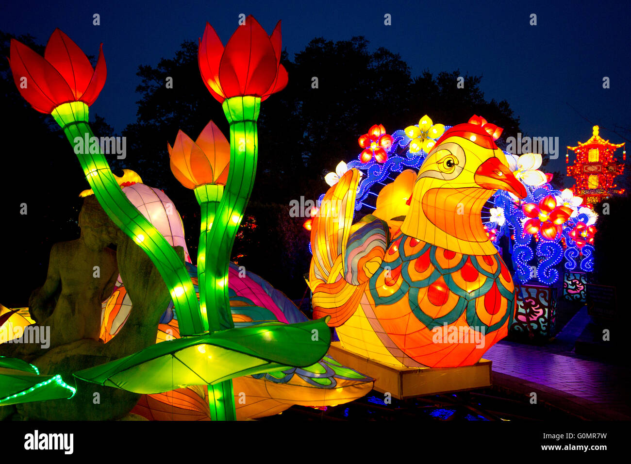 Chinesische Lichter Ausstellung in New Orleans City Park, April 2016. Stockfoto