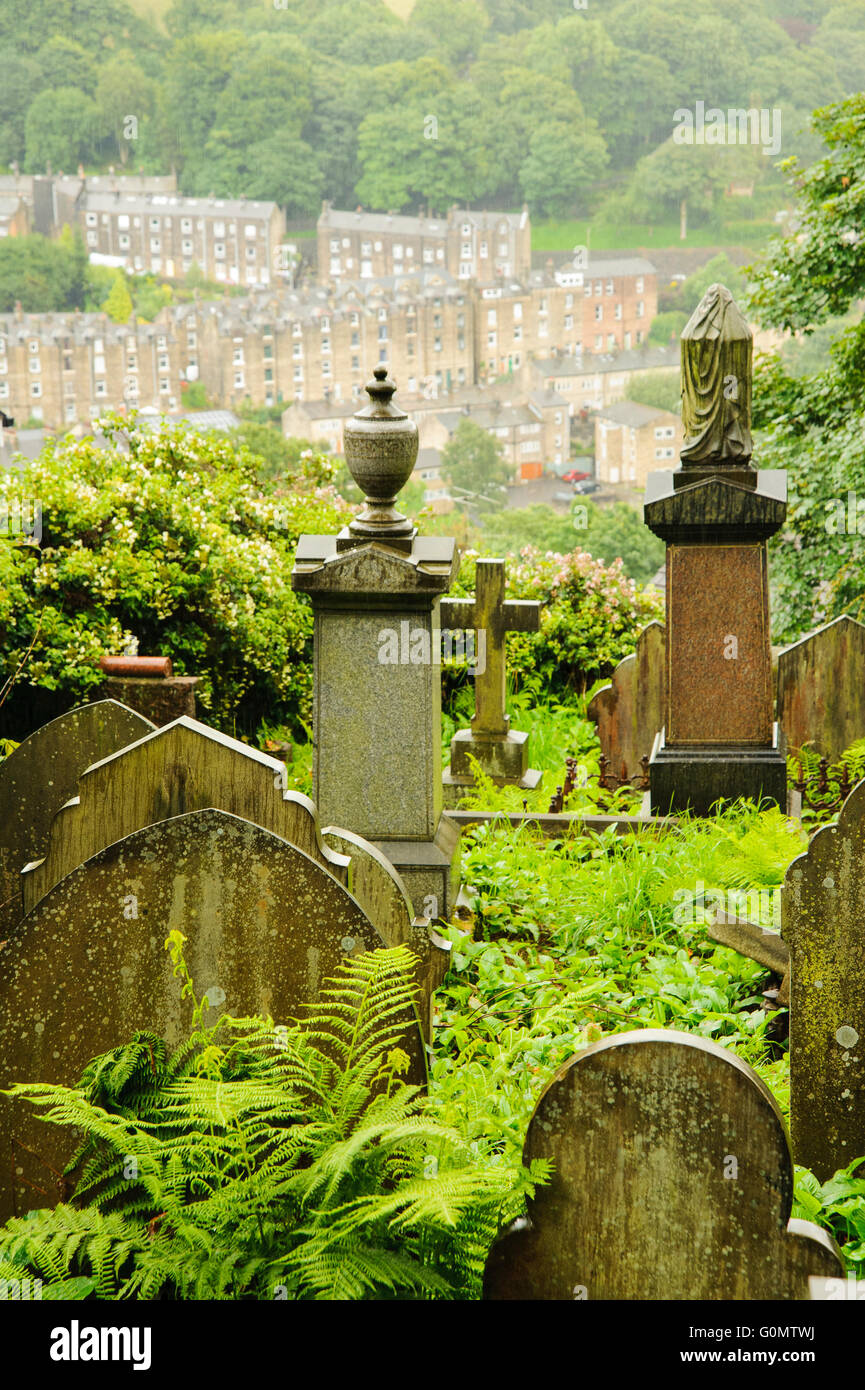 Alter Friedhof oben in der Nähe von Hebden Bridge in Calderdale West Yorkshire Stockfoto