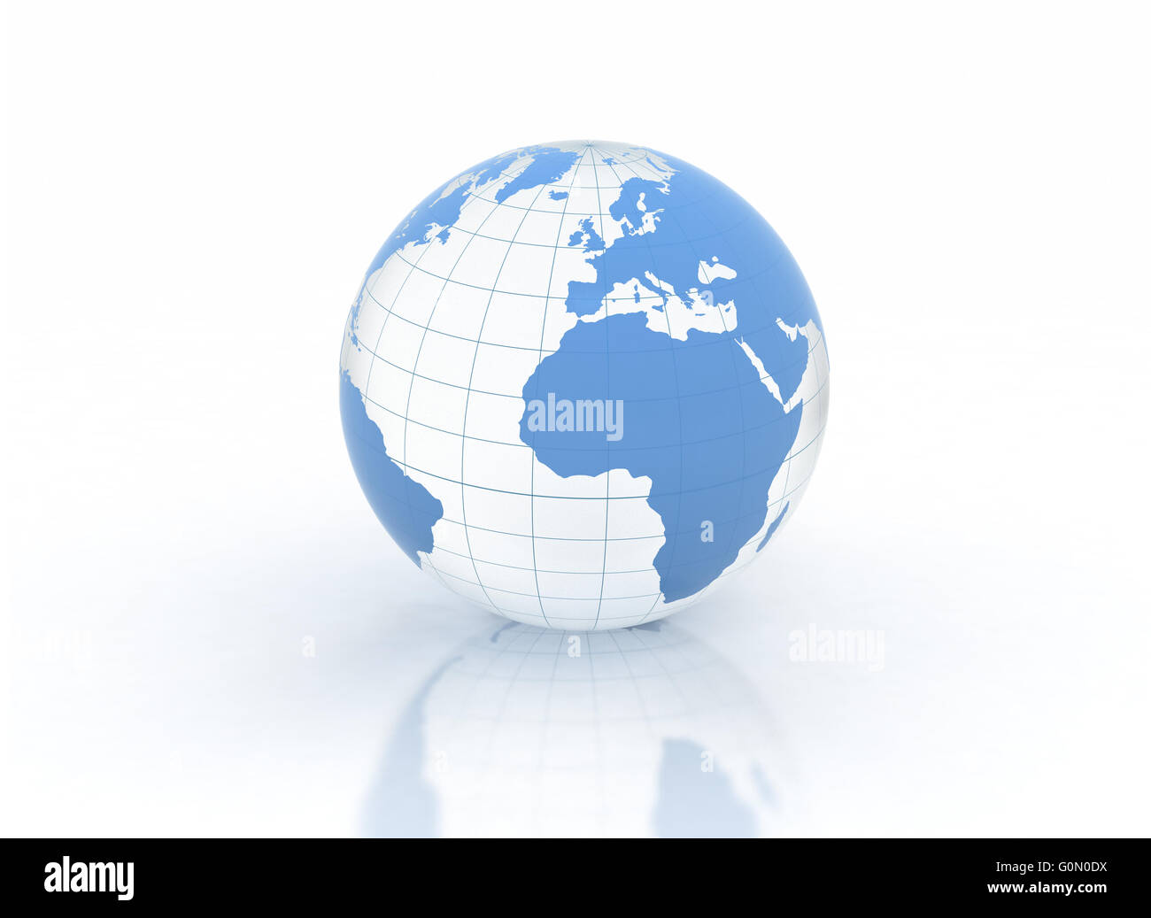 Blaues Glas Weltkugel auf weißem Hintergrund Stockfoto