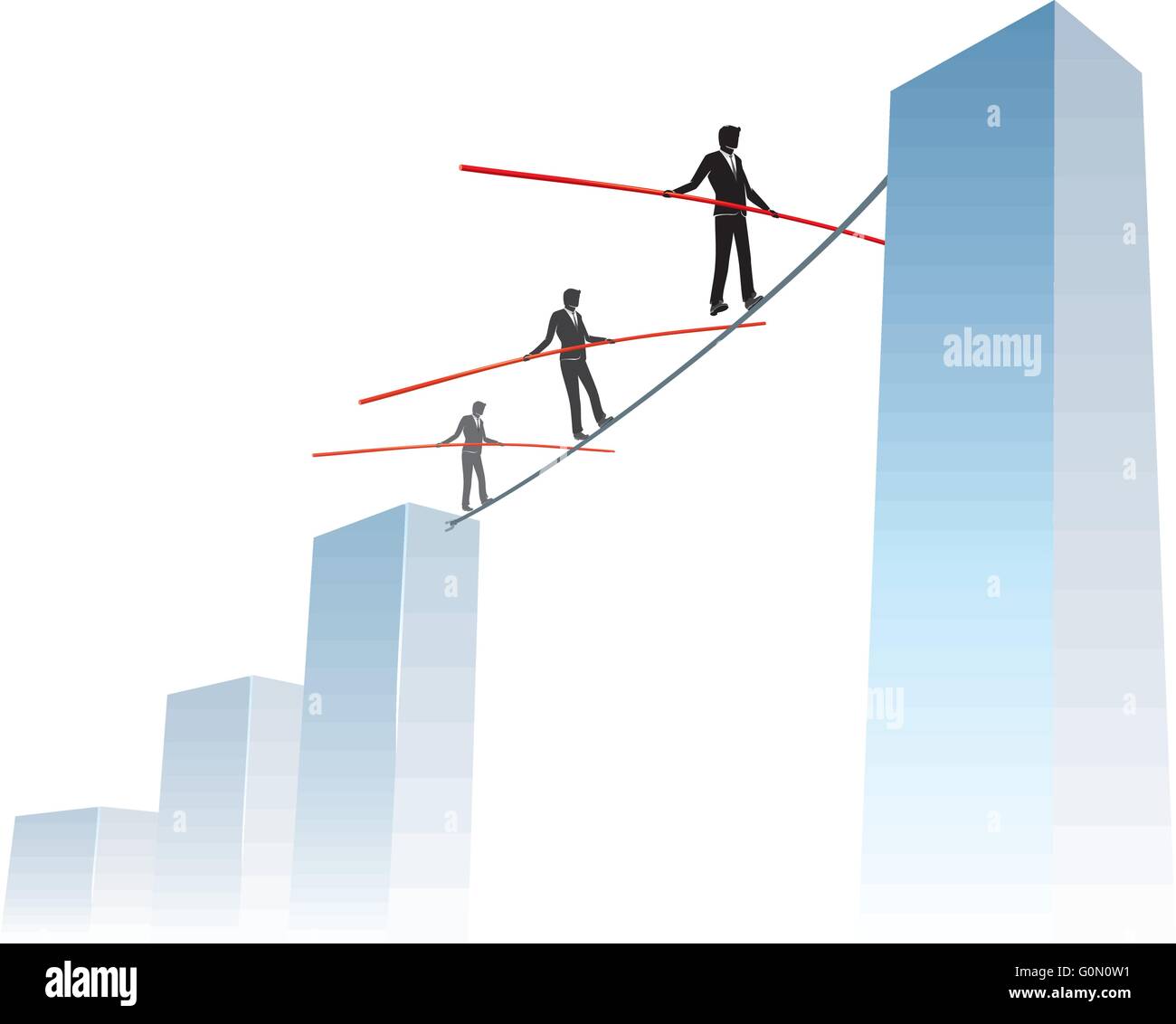 Geschäftsrisiken Erreichen Hohe Graph-Conceptual-Illustration von Geschäftsleuten, die auf einem engen Seil zu höheren Zielen übertreten Stock Vektor