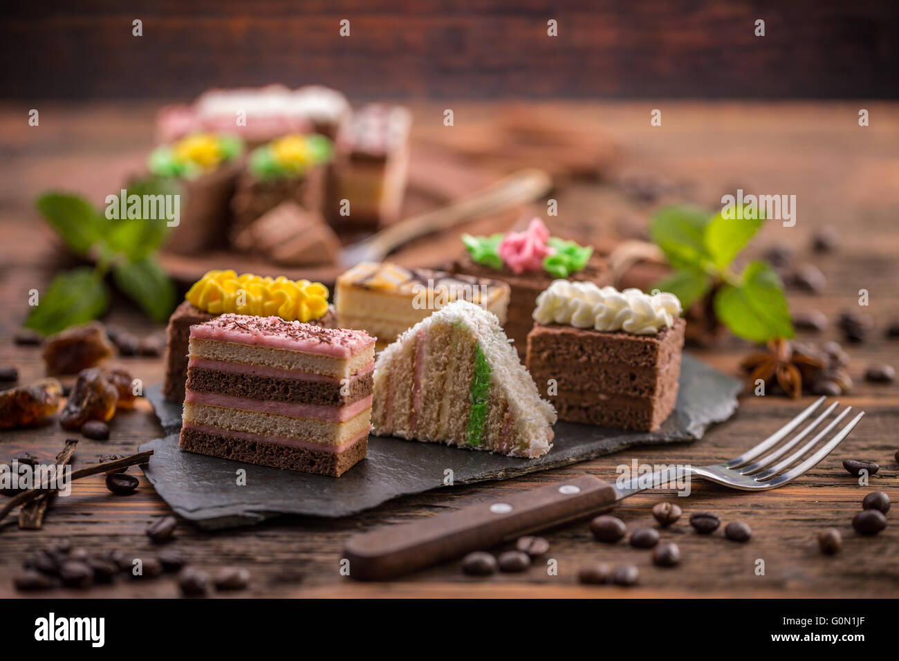 Dekorative Mini-Desserts für Party-time Stockfoto