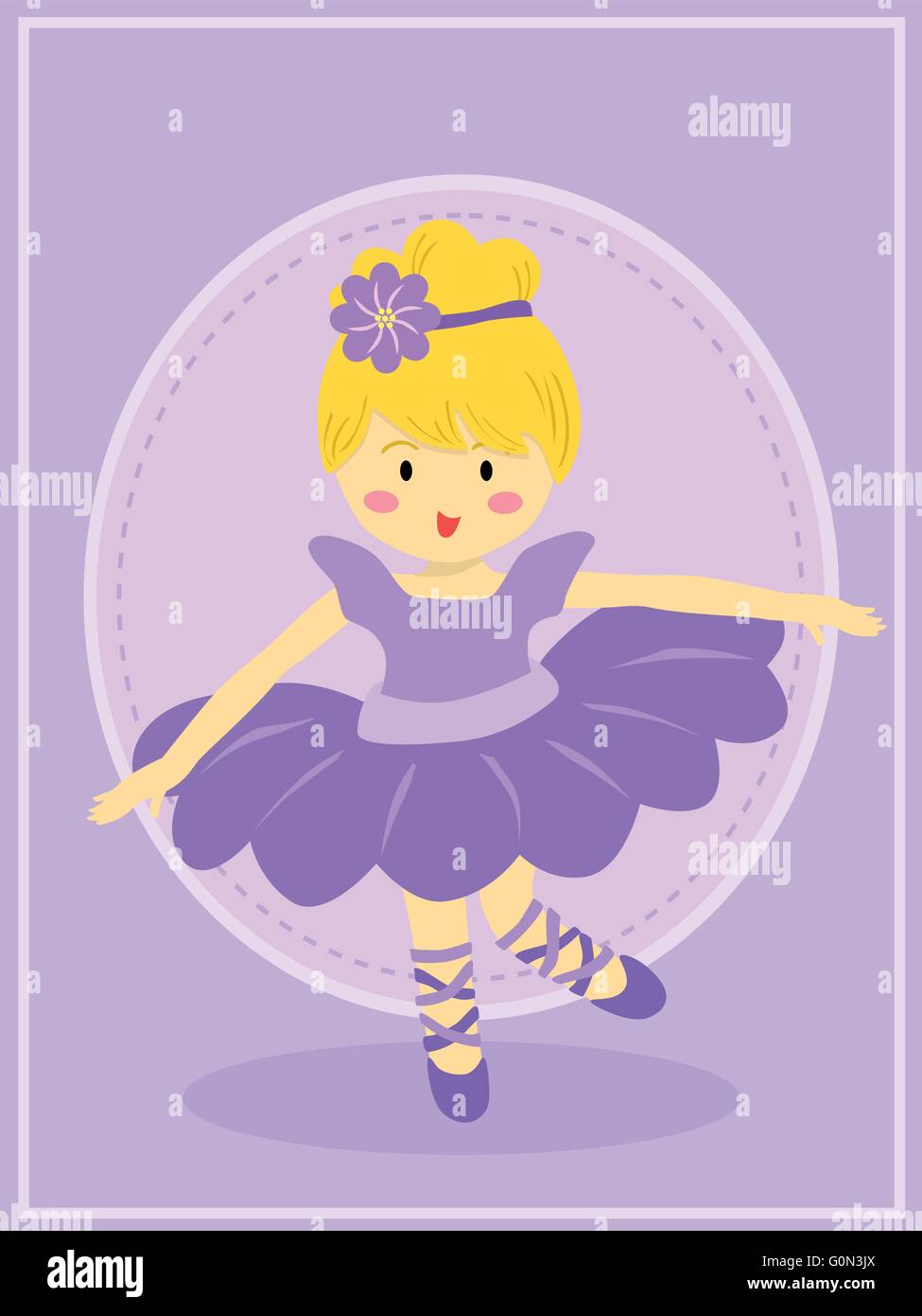 Süße Ballerina Mädchen mit lila Kleid Tutu Tanzen Ballett in lila Design-Hintergrund. Stock Vektor