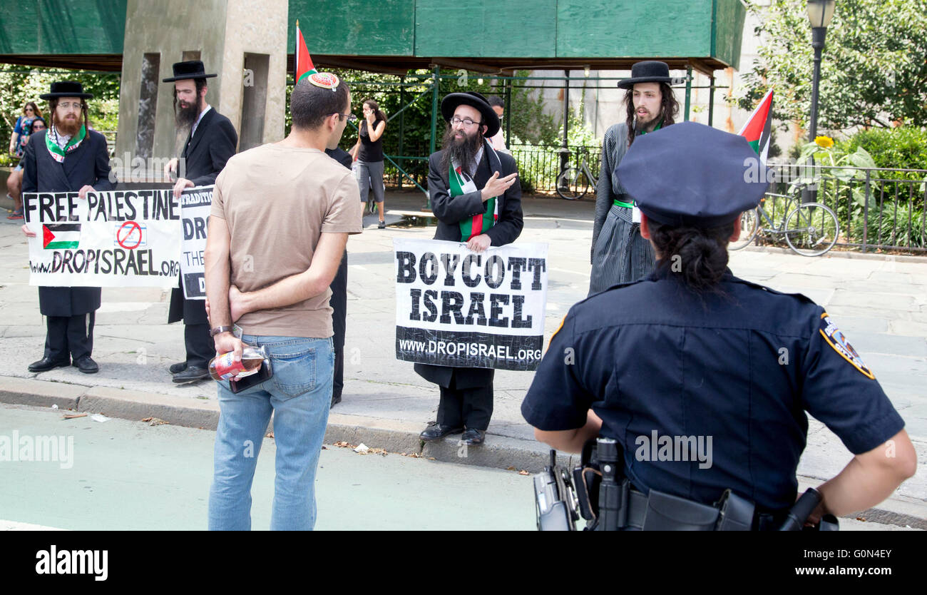 Anti-zionistische Juden protestierten außerhalb der Vereinten Nationen Gebäude Boykott Israel Org Stockfoto