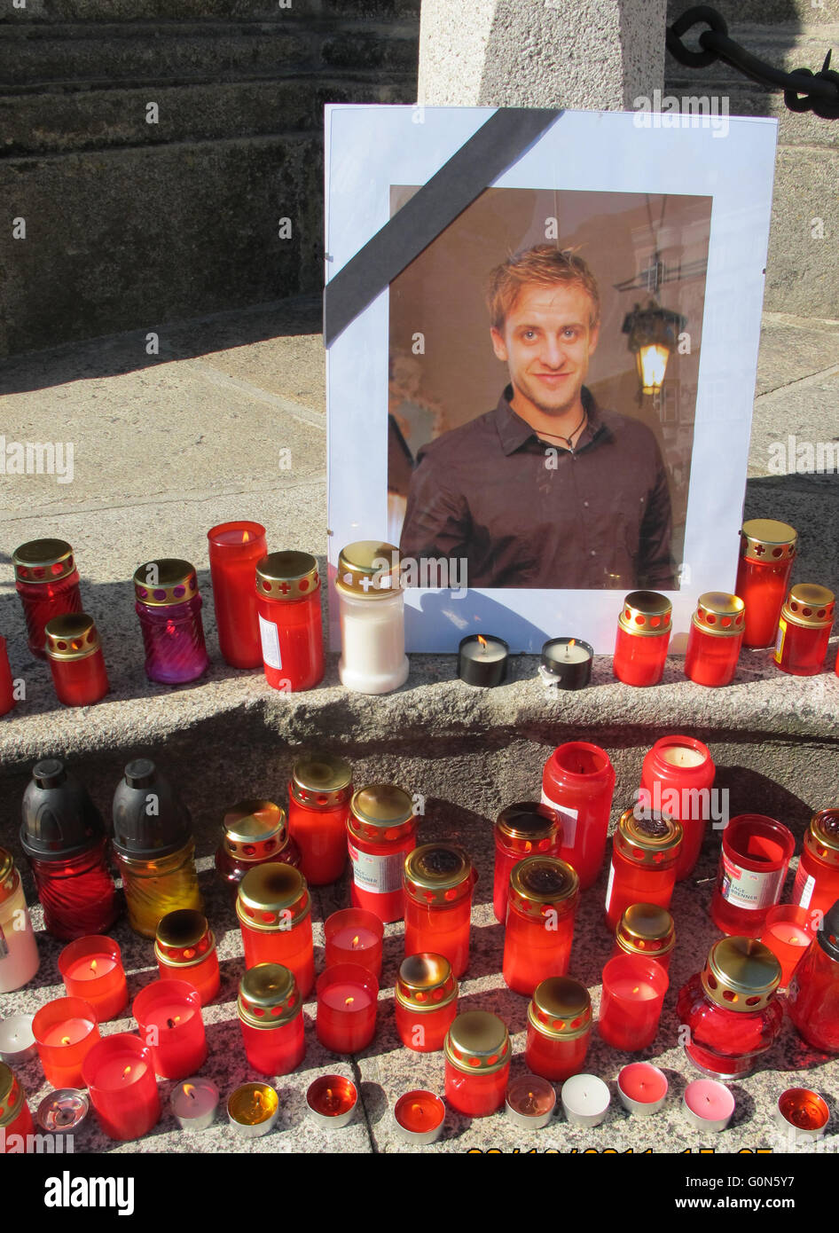 Jindrichuv Hradec, Tschechische Republik, Denkmal für tschechischer Eishockeyspieler in Yaroslavl Flugzeugabsturz getötet Stockfoto