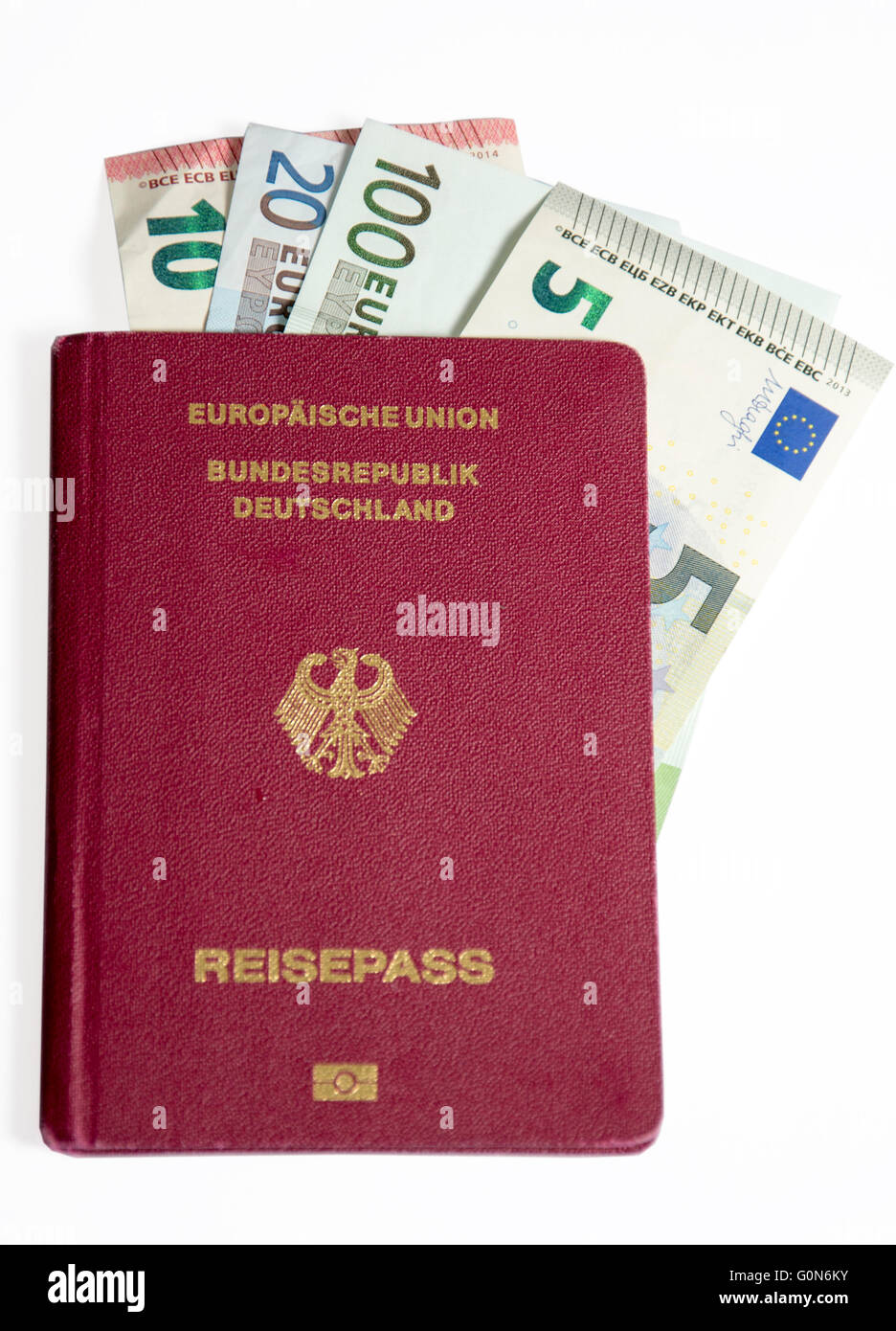 Reisepass mit Euro Stockfoto