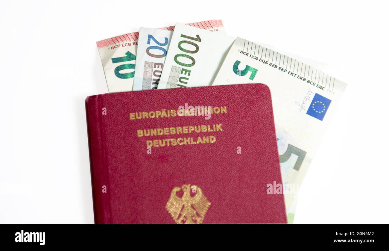 Reisepass mit Euro Stockfoto