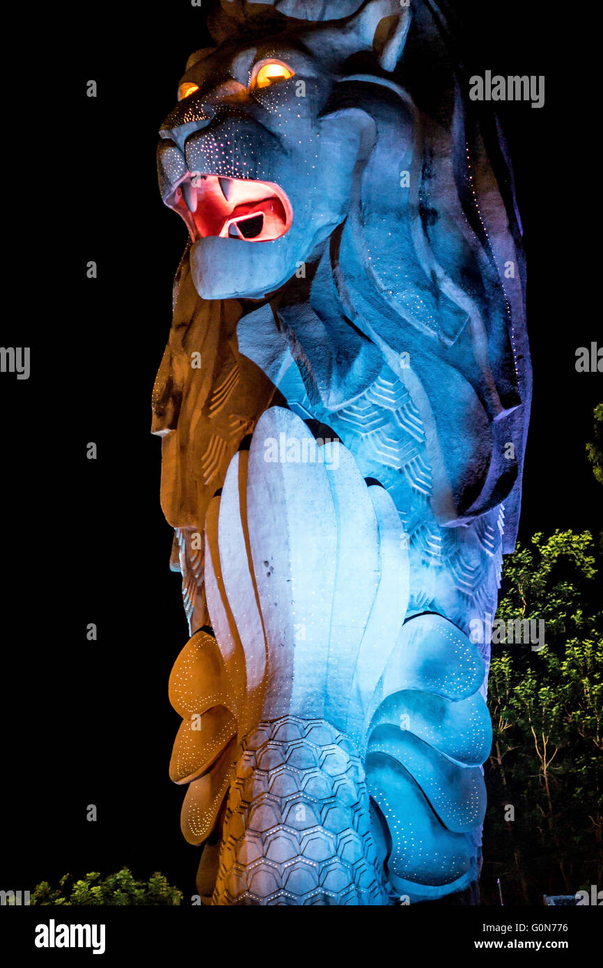 die Sentosa Merlion, Fabelwesen ist ein Wächter des Wohlstands Stockfoto