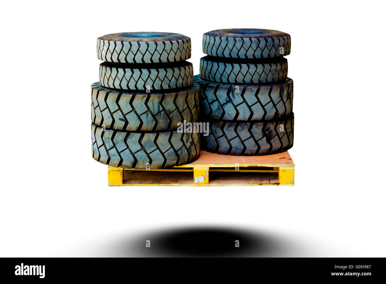 Gabelstapler Reifen auf weißem Hintergrund. Dies hat Clipping-Pfad. Stockfoto