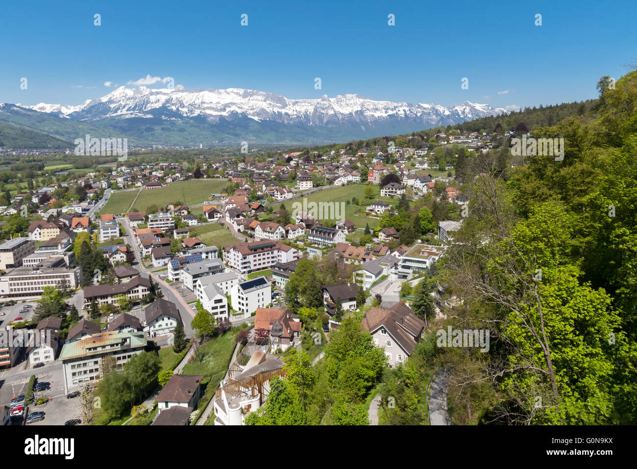 Luftaufnahme von Vaduz. Stockfoto